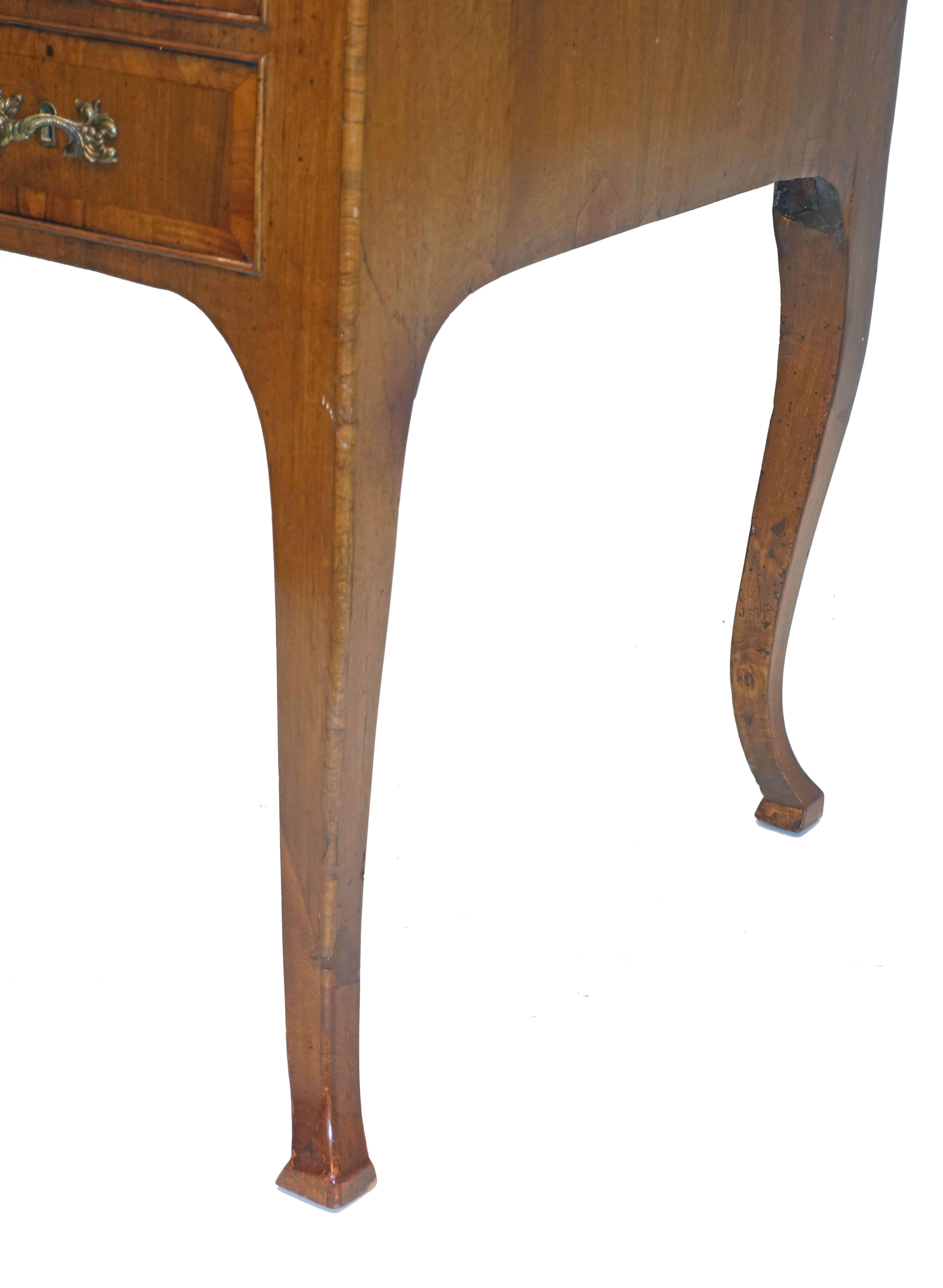 Leather Italian Neoclassical Walnut Desk with Satinwood, Inlay