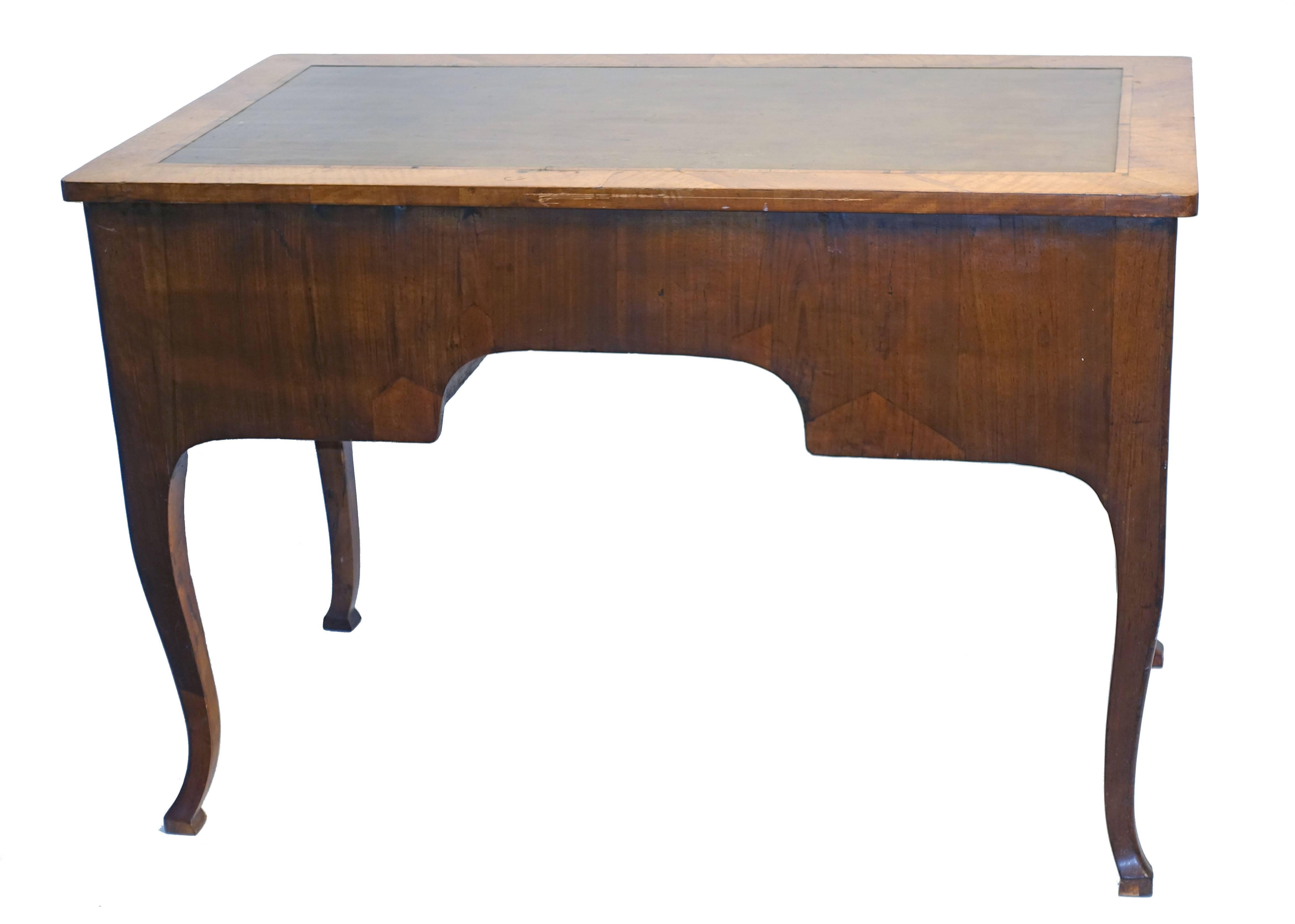 19th Century Italian Neoclassical Walnut Desk with Satinwood, Inlay