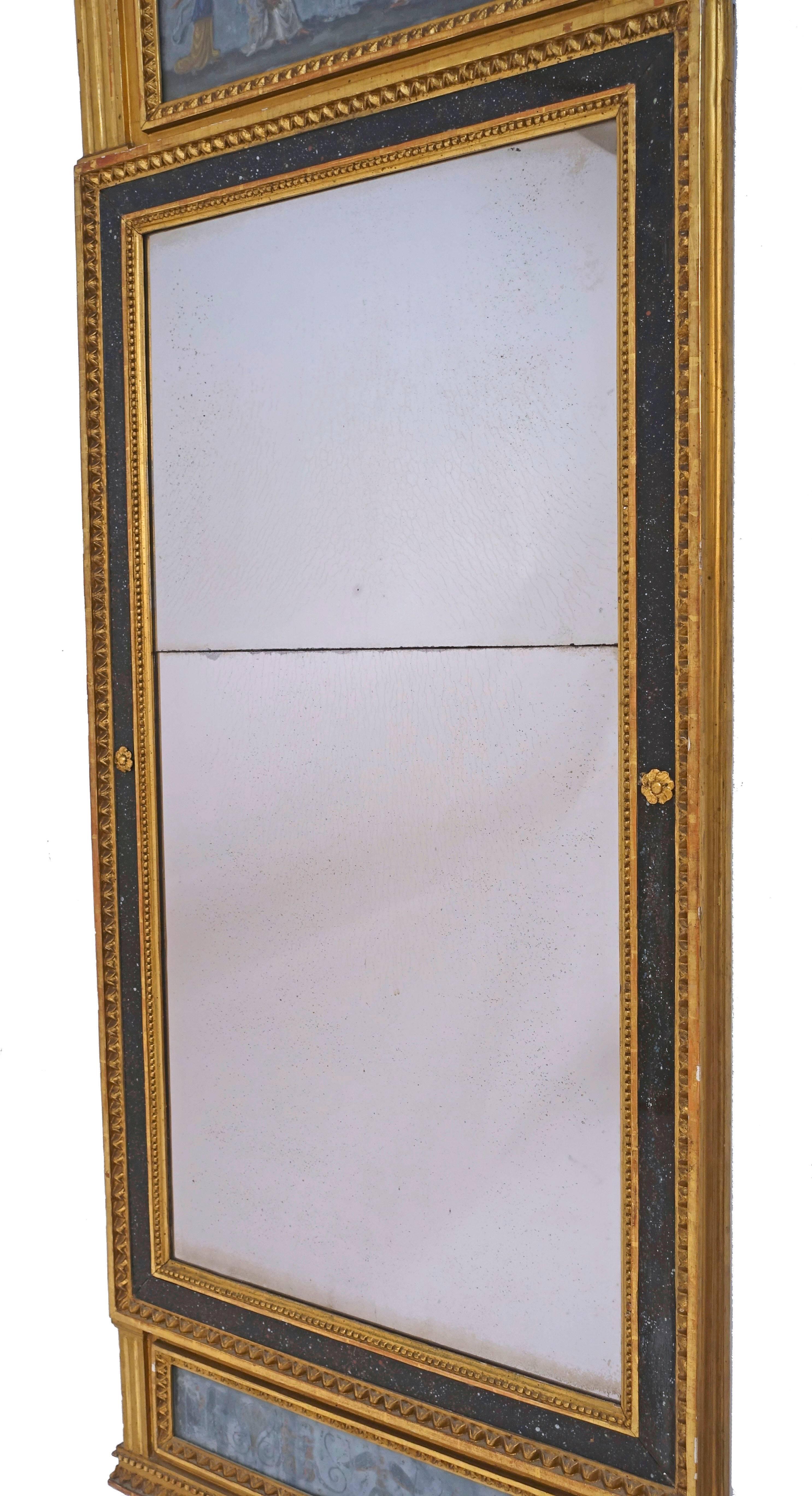 Carved French Neoclassical Giltwood and Eglomise Pier Mirror For Sale