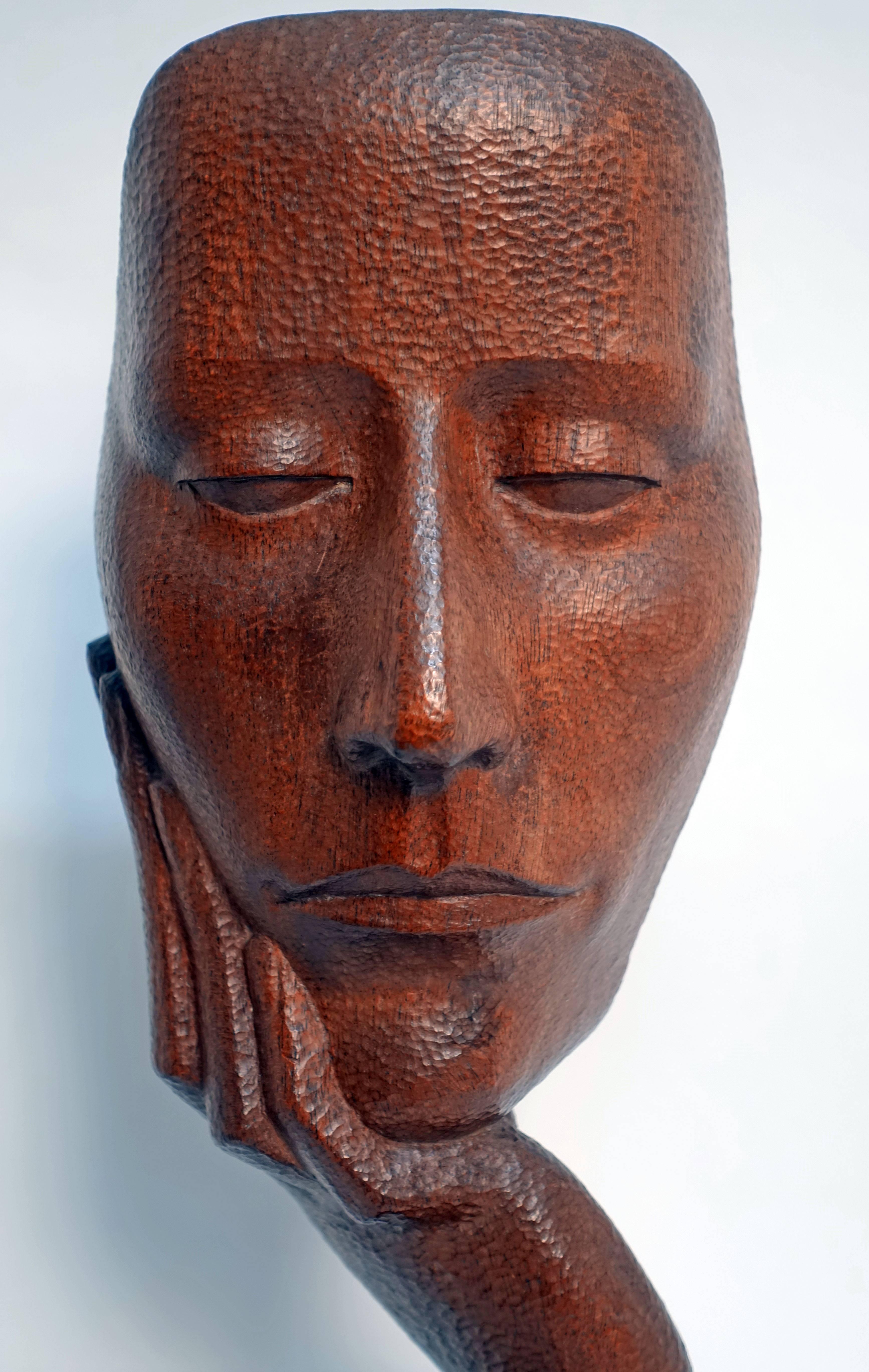 Wood sculpture by California artist Pierre Peter Ganine (b.1900-d.1974), titled Portrait of Marguerite Churchill and having original paper label on the bottom. American, mid-20th century.
Born in Tiflis, Russia on Oct. 11, 1900. Ganine began his art