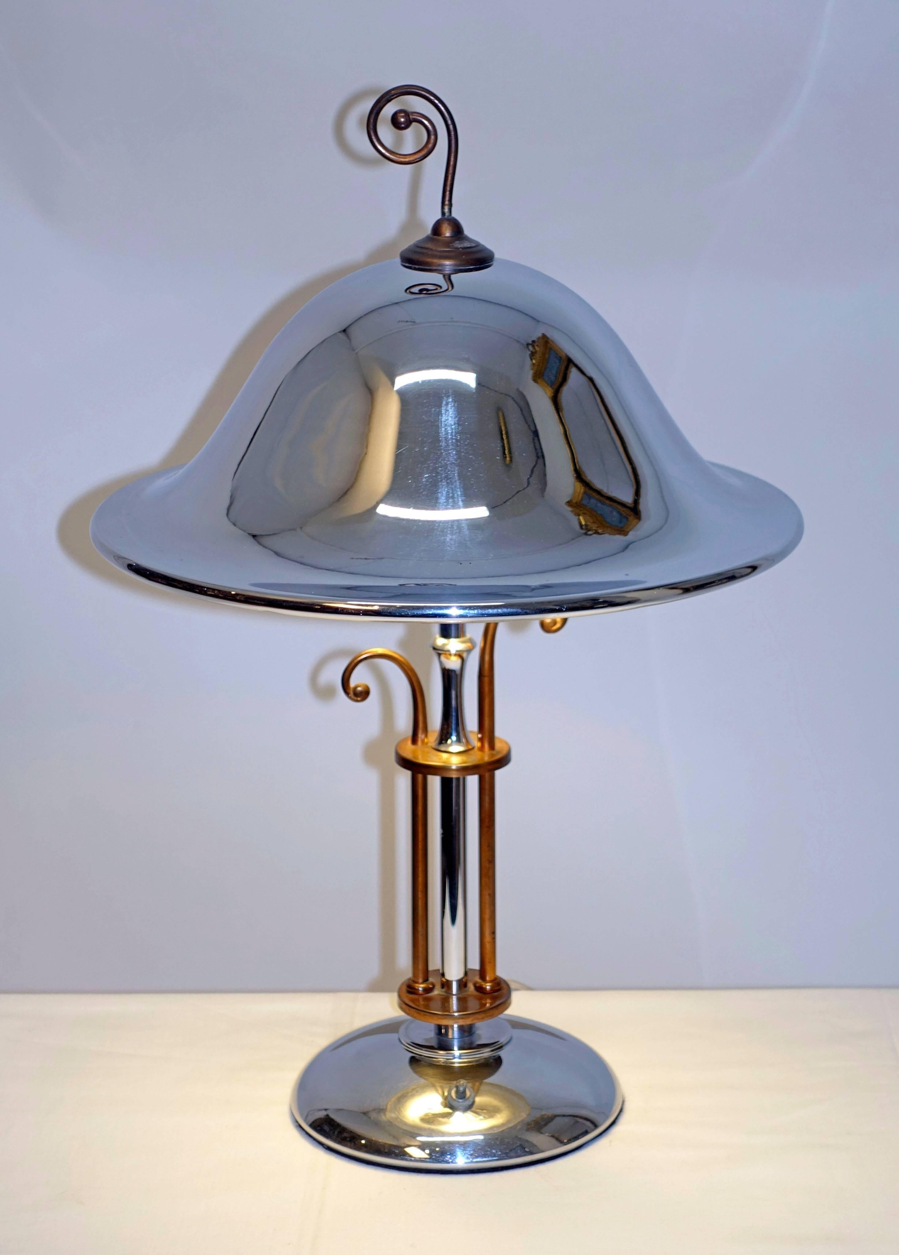  Art Deco Chrome and Copper Lamp, American 1920's-1930's For Sale 3