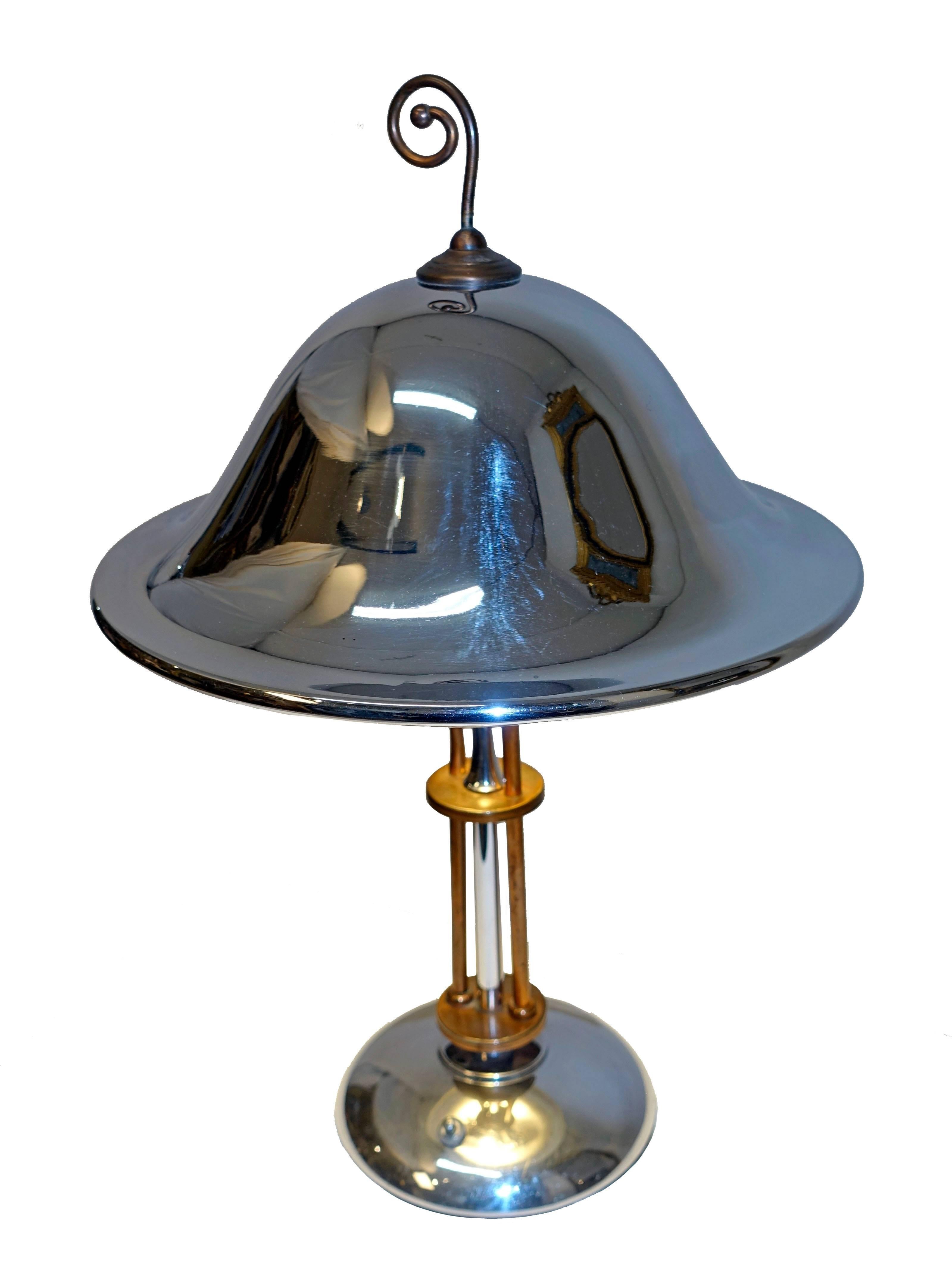 An exceptional Art Deco period chrome and copper table lamp. In excellent original condition. Newly re-wired, American, 1920s-1930s.