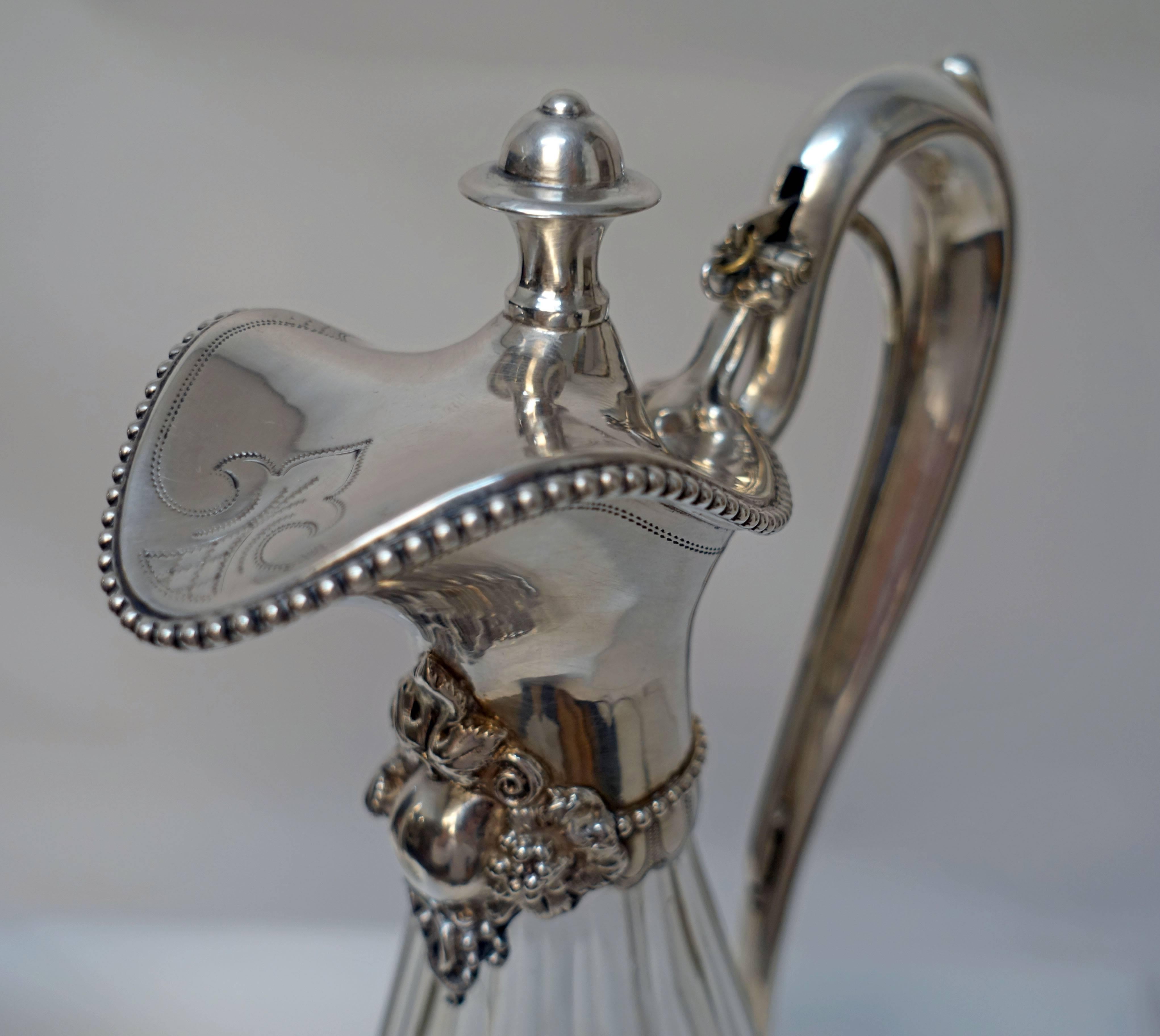 19th Century Silver and Cut-Glass Wine Clarets Decanters 1
