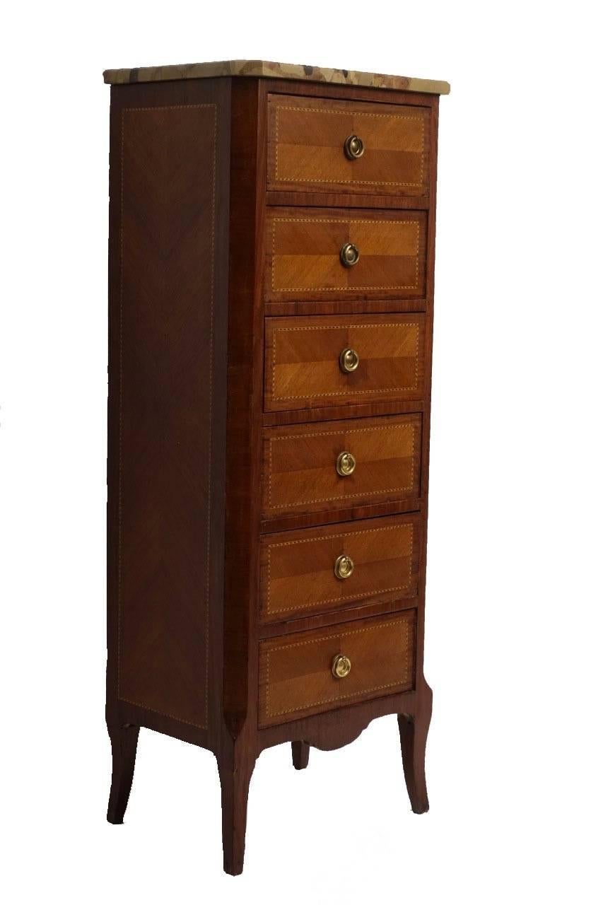 Inlay French Louis XV Style Mahogany Tall Chest of Drawers