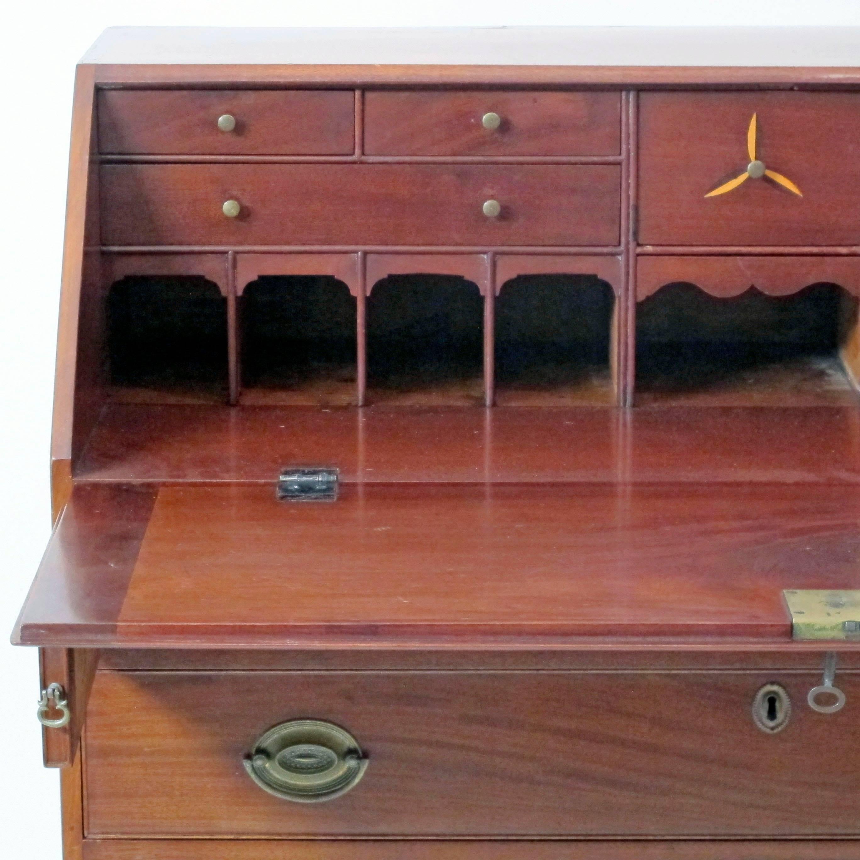 Polished Georgian Mahogany Fall Front Desk, England, circa 1800