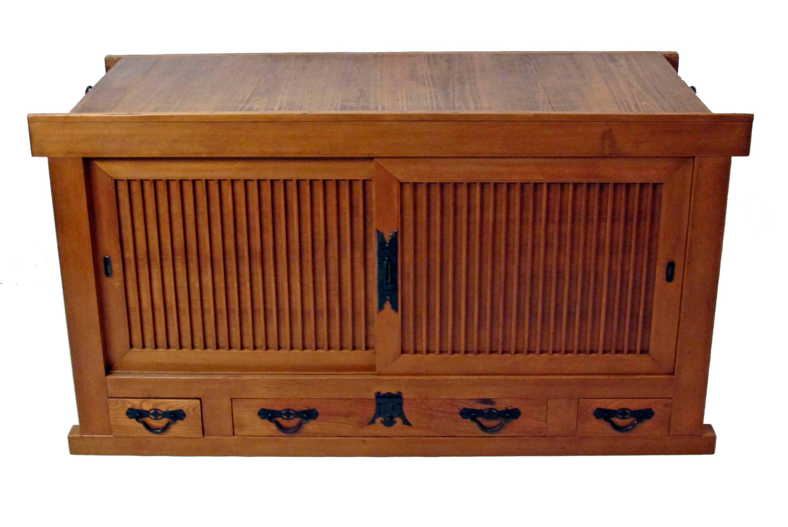 Cypress Wood Futon Tansu Cabinet, Japan Meiji Period 2