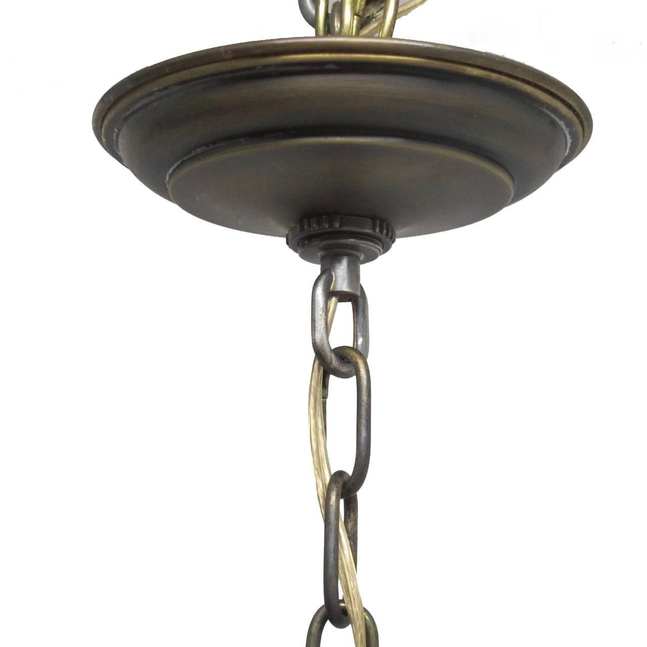 Frosted and Cut-Glass Pendant Light Fixture, American Early 20th Century 2