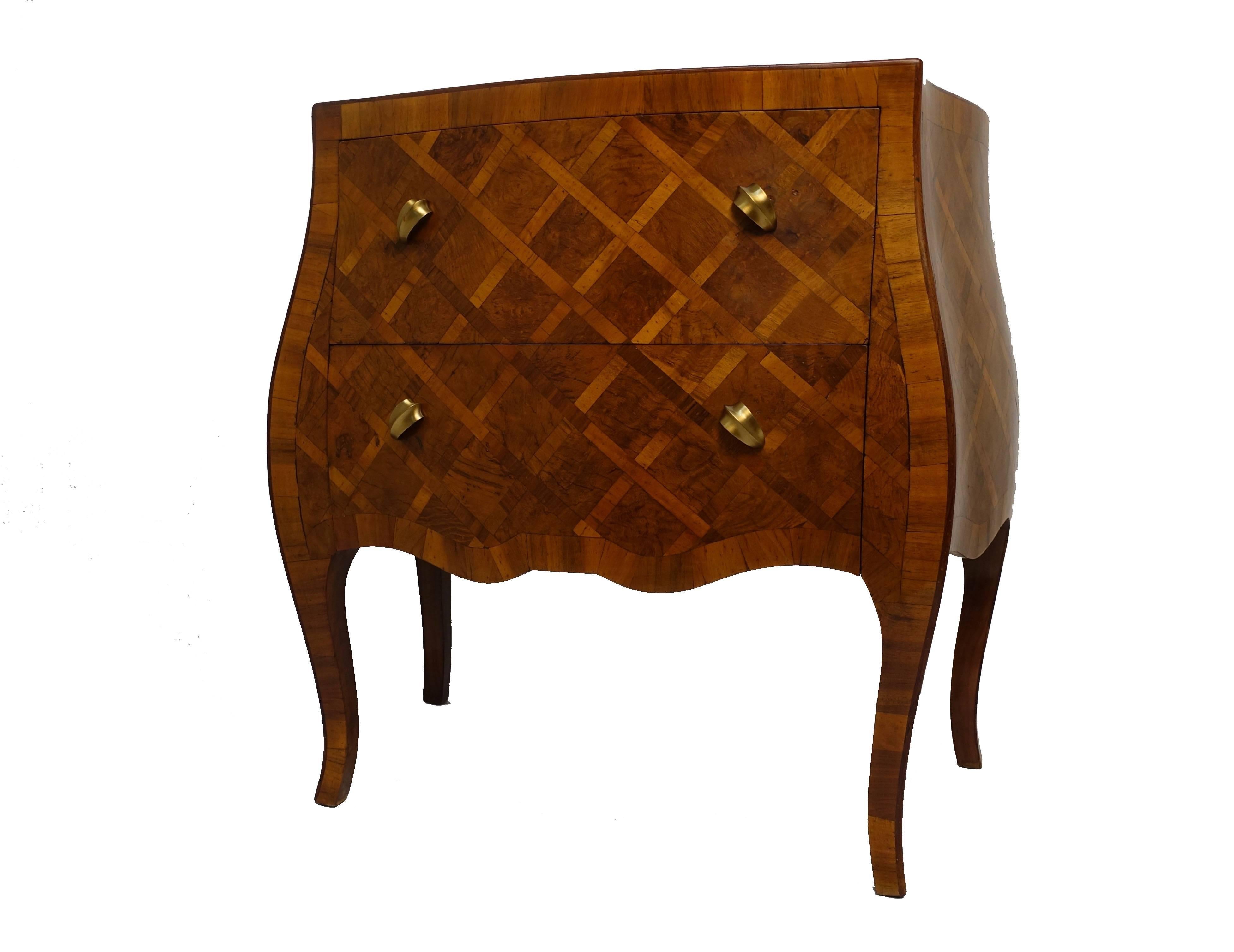 Rococo Italian Olivewood Bombe Commode with Parquetry Inlay