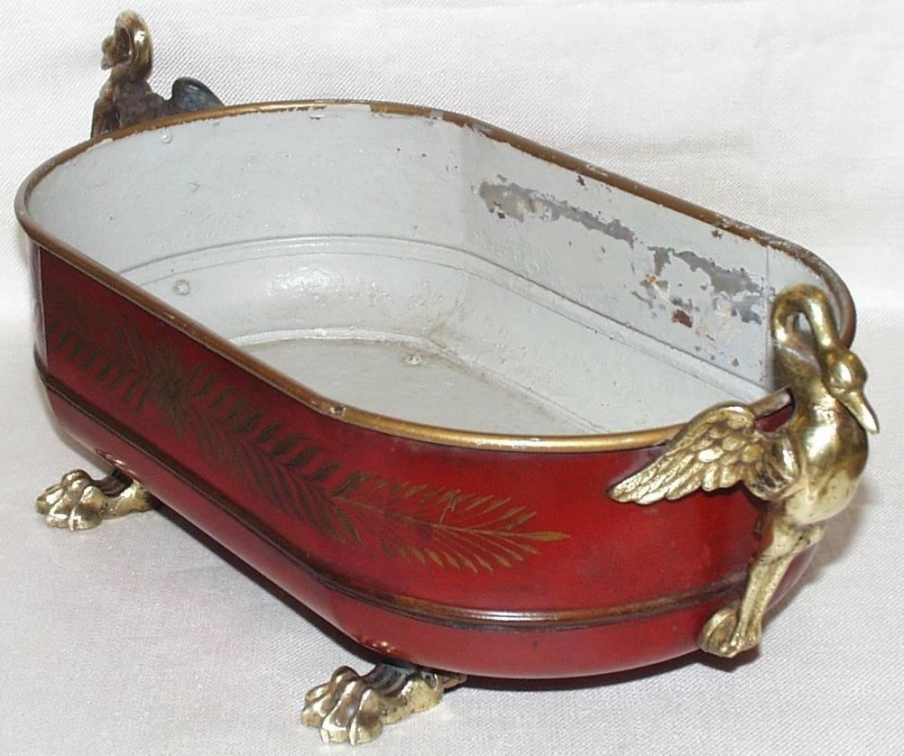 Painted Red Tole Empire Style Cachpot, French, 19th Century