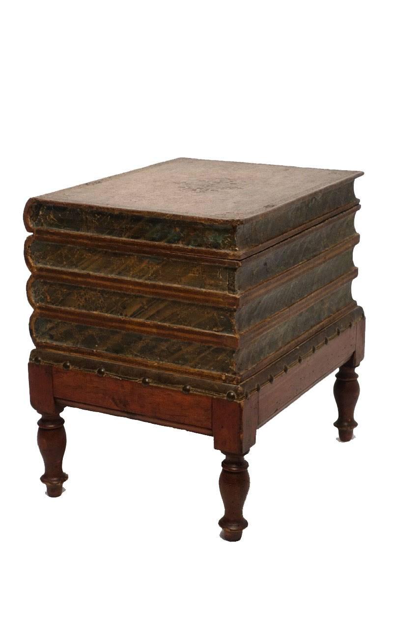 English Leather Book Box Side Table or Stand, England, 19th Century