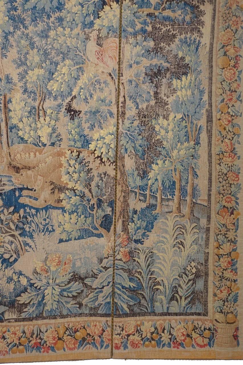 20th Century Four-Panel Printed Tapestry Style Screen