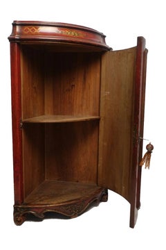 Red Lacquered Corner Cabinet with Chinoiserie Decoration, Circa 1860