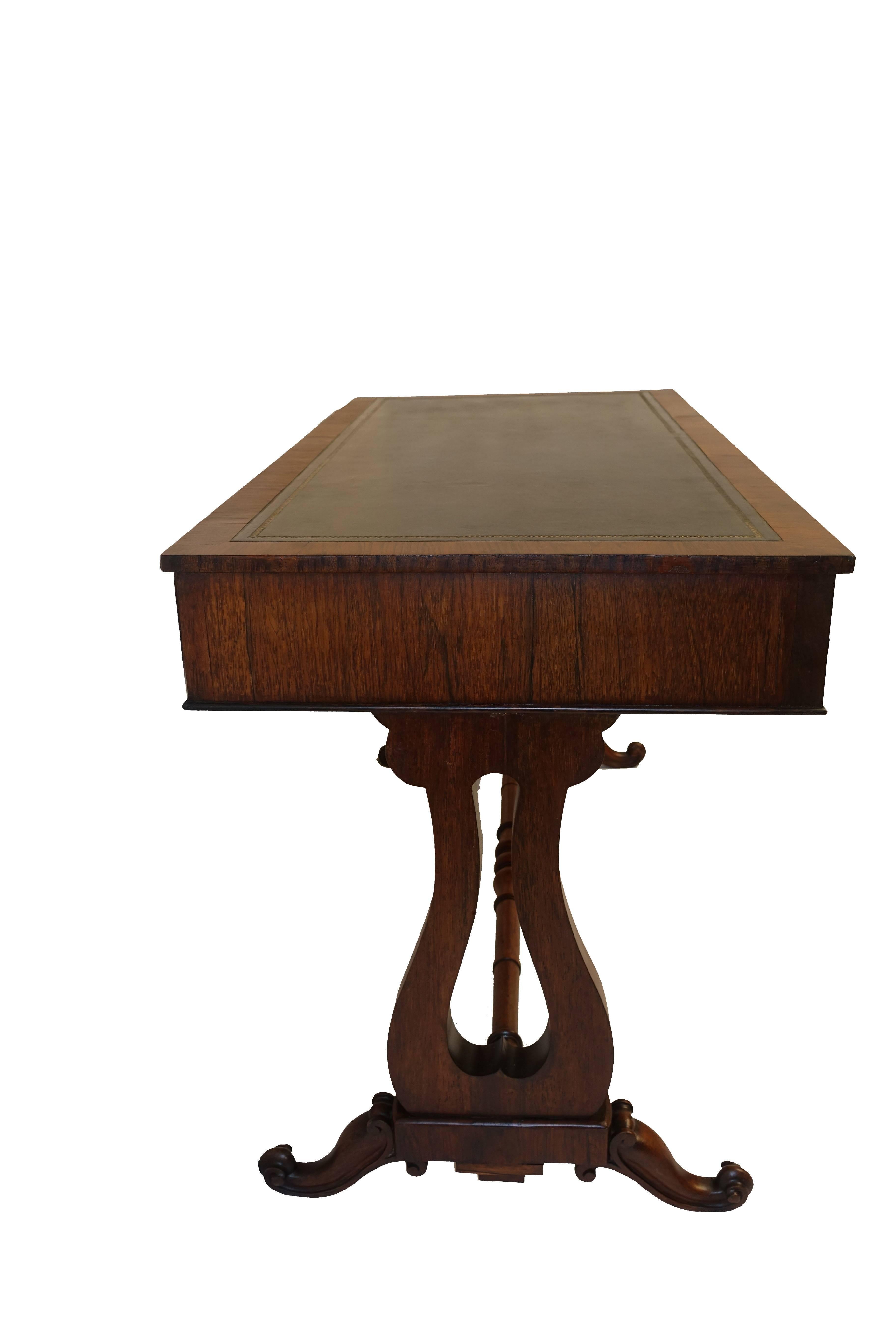 Leather Regency Rosewood Sofa Table or Gentleman's Desk, English 19th Century