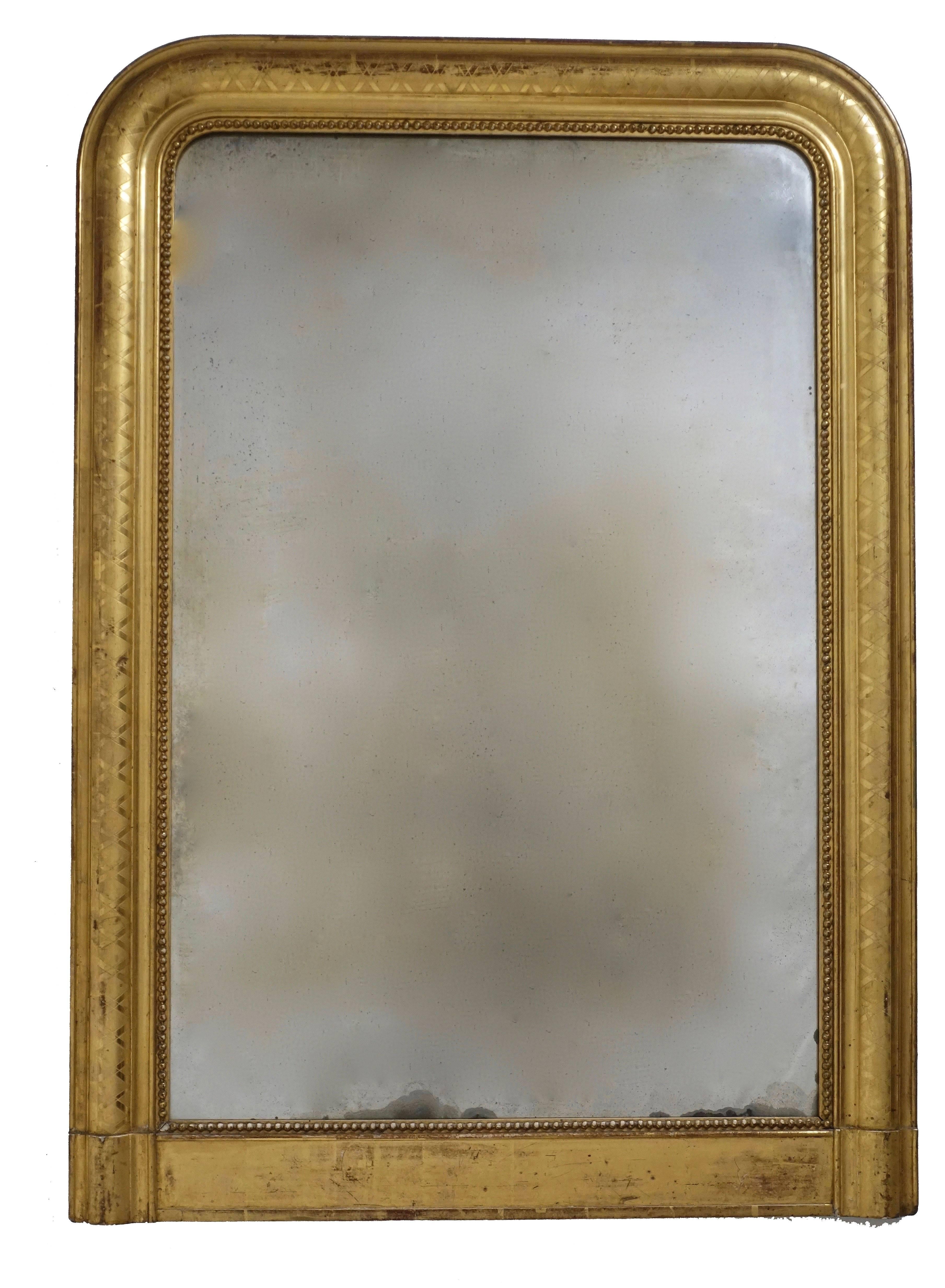 Etched Louis Philippe Gilt Framed Mirror, French, 19th Century