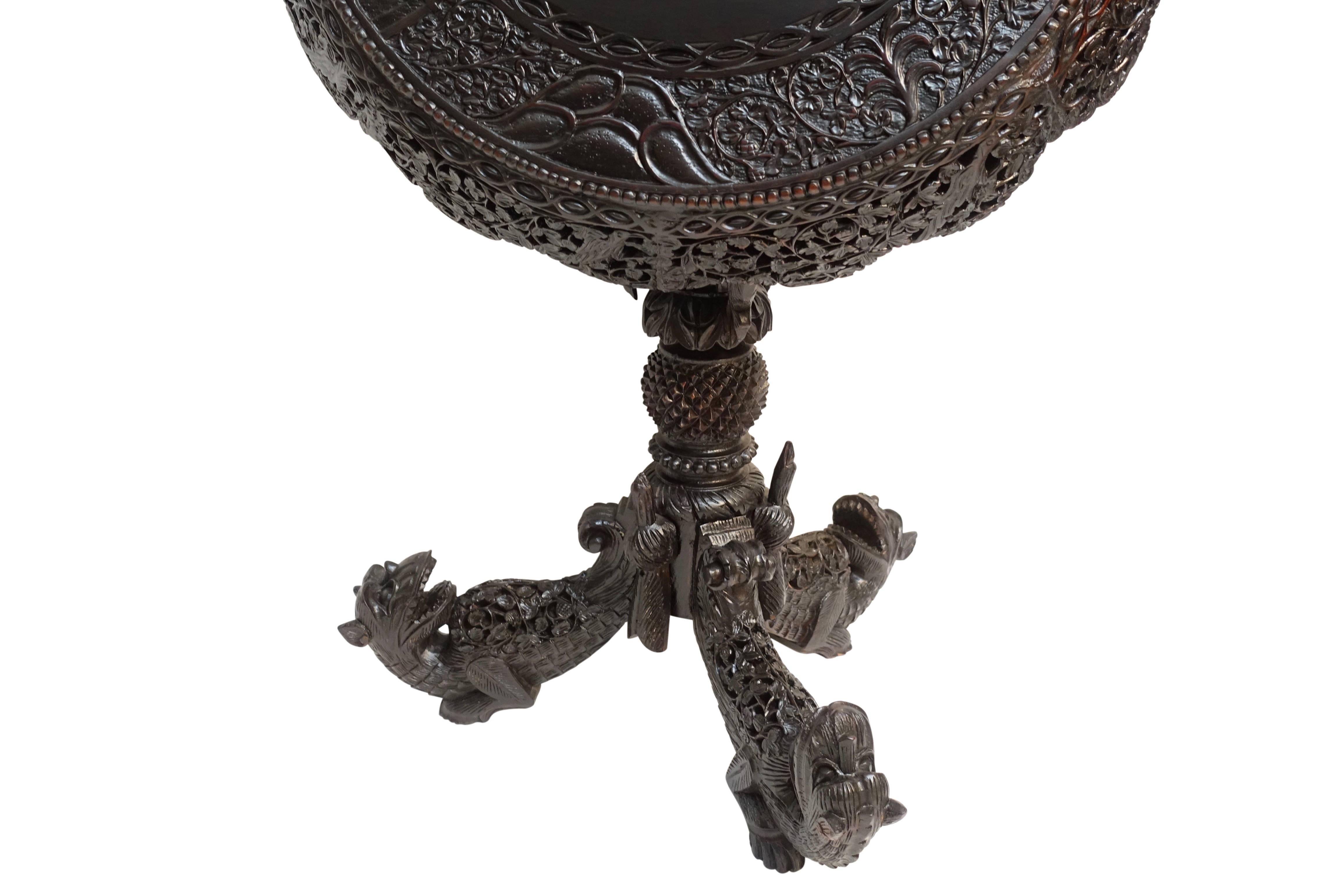 Anglo-Indian Round Carved Wood Side Table, 19th Century 2