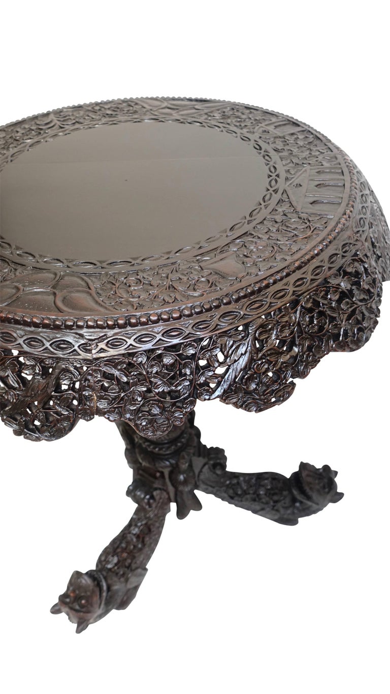AngloIndian Round Carved Wood Side Table, 19th Century at 1stDibs