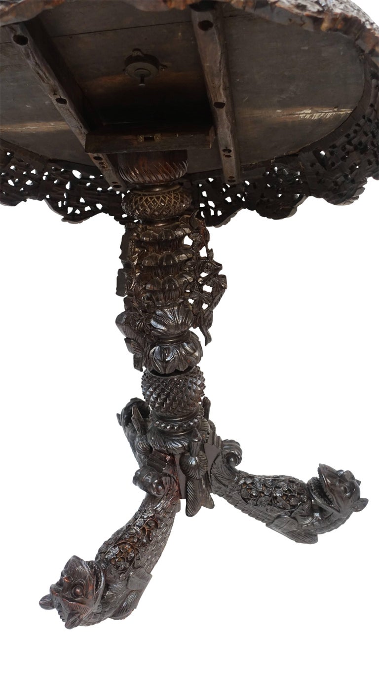 AngloIndian Round Carved Wood Side Table, 19th Century at 1stDibs