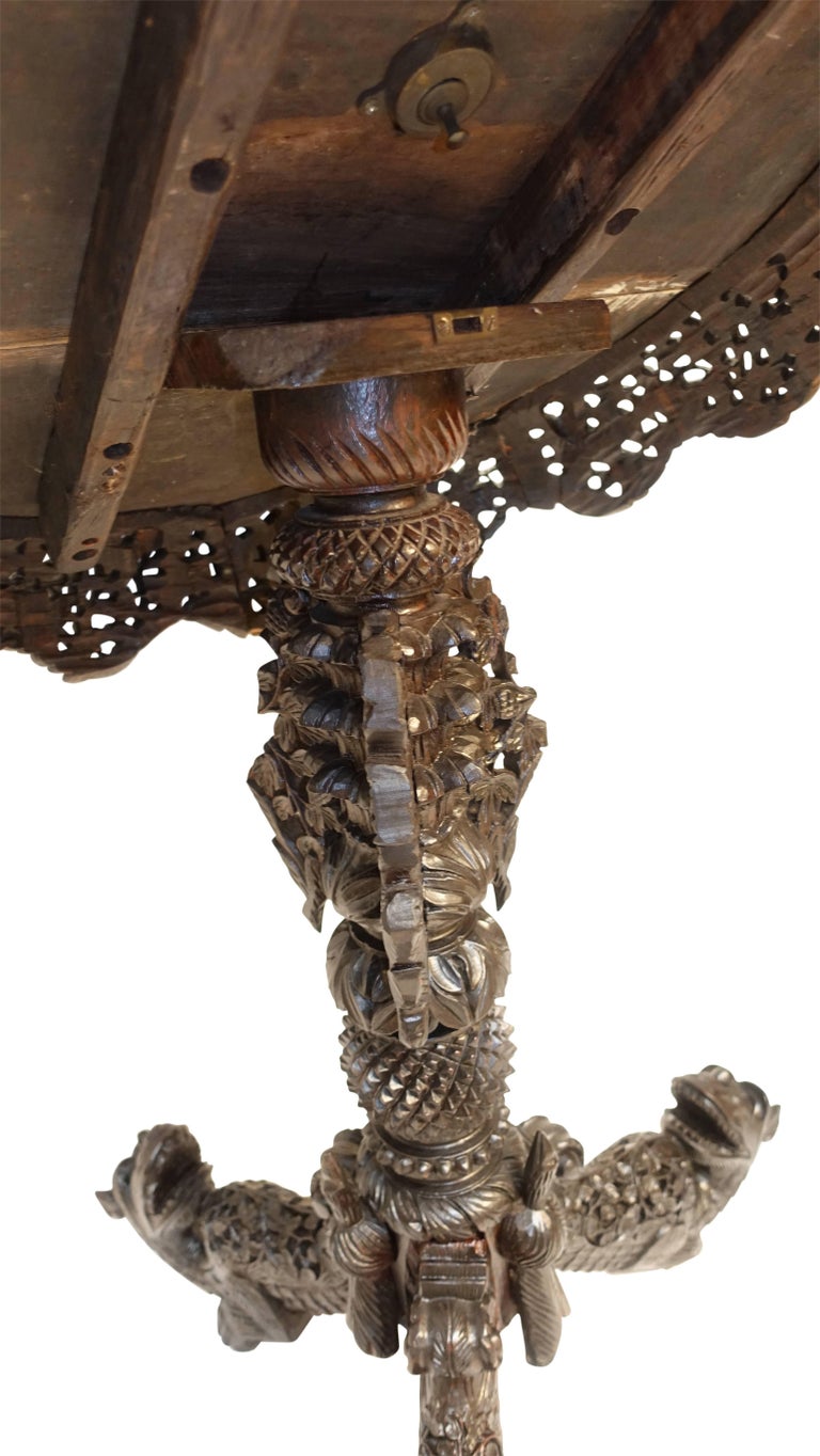 AngloIndian Round Carved Wood Side Table, 19th Century at 1stDibs