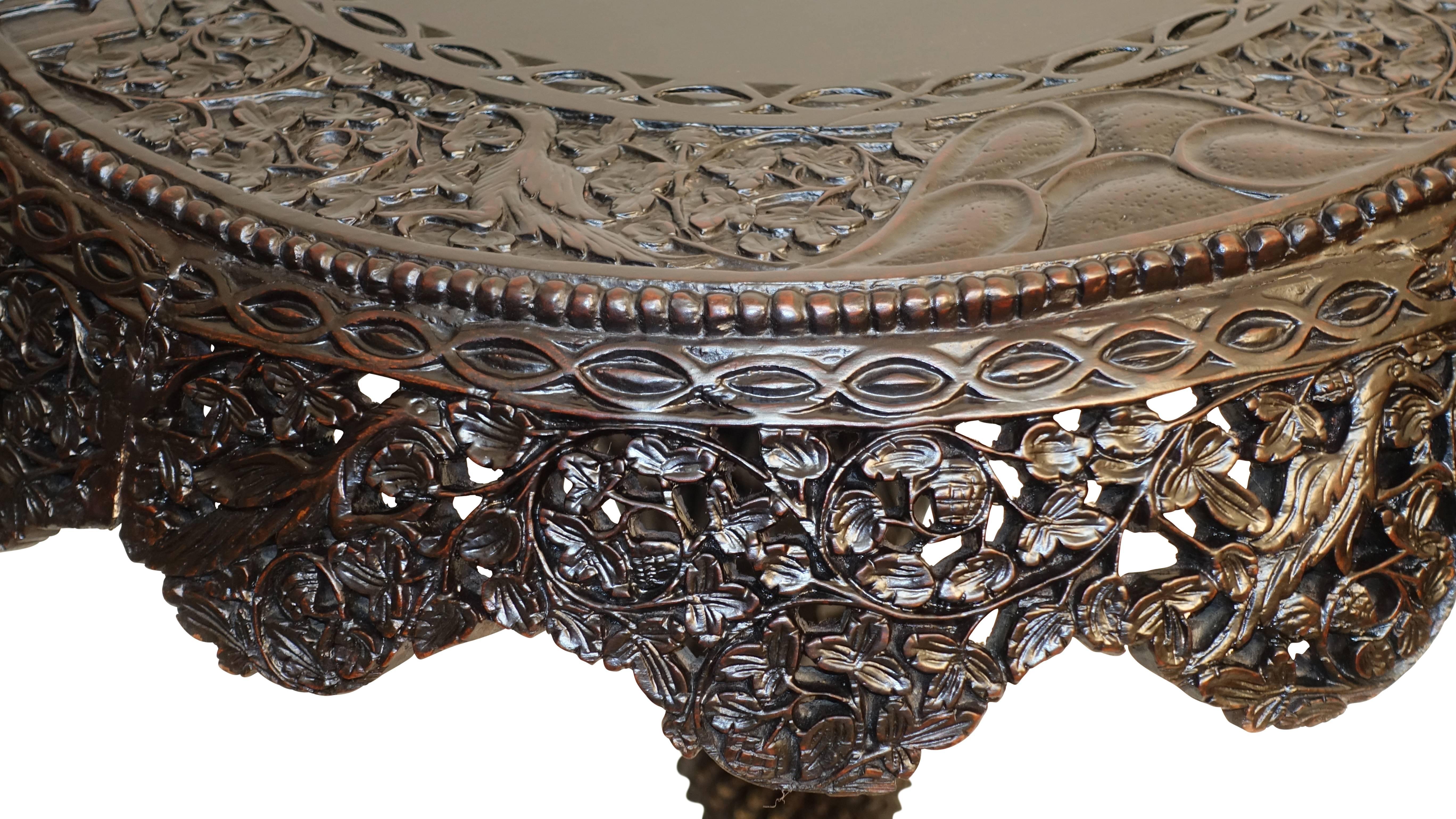 Anglo-Indian Round Carved Wood Side Table, 19th Century In Excellent Condition In San Francisco, CA