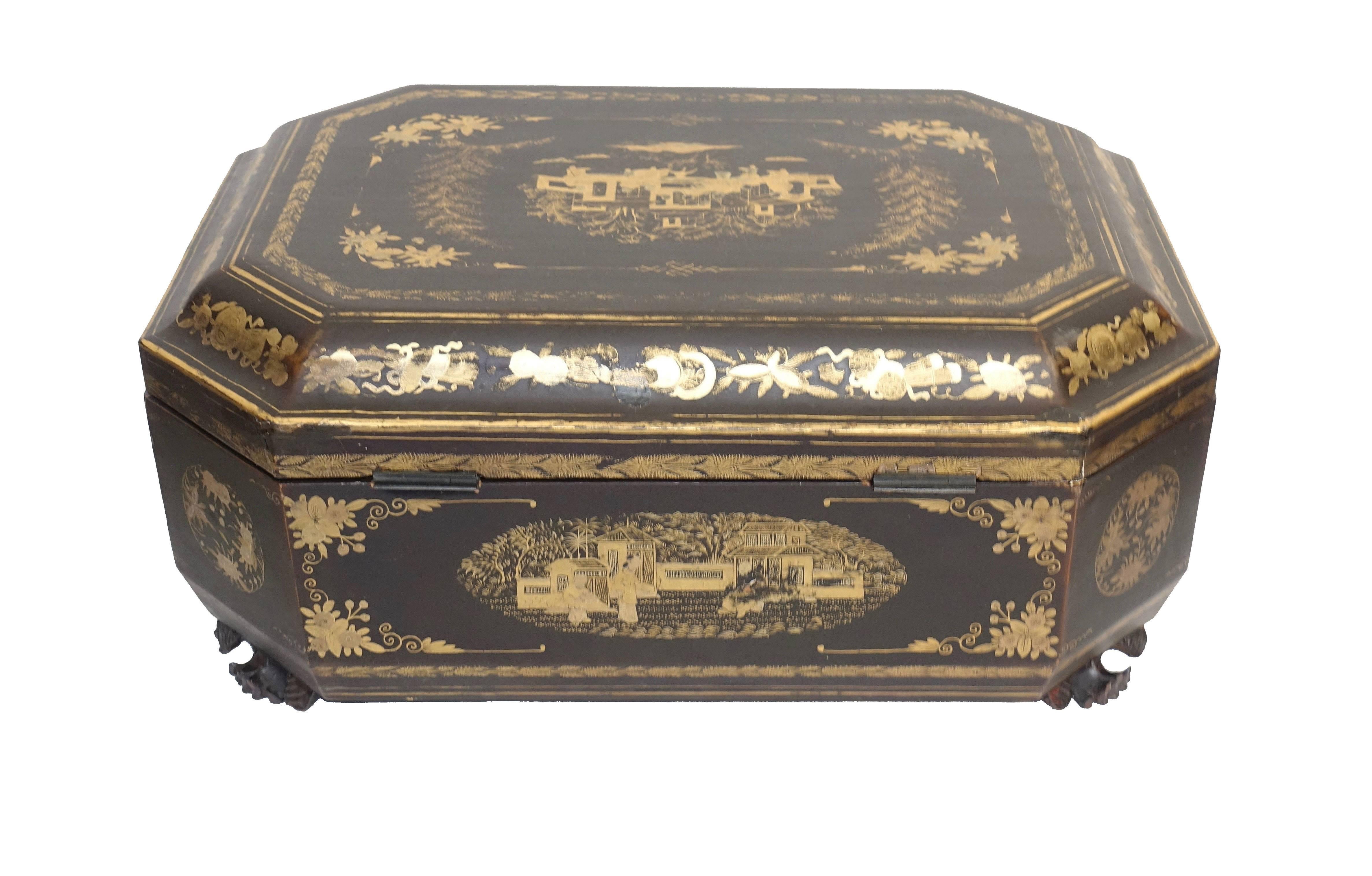 Gilt and Lacquered Chinoiserie Decorated Box, Chinese, 19th Century 3