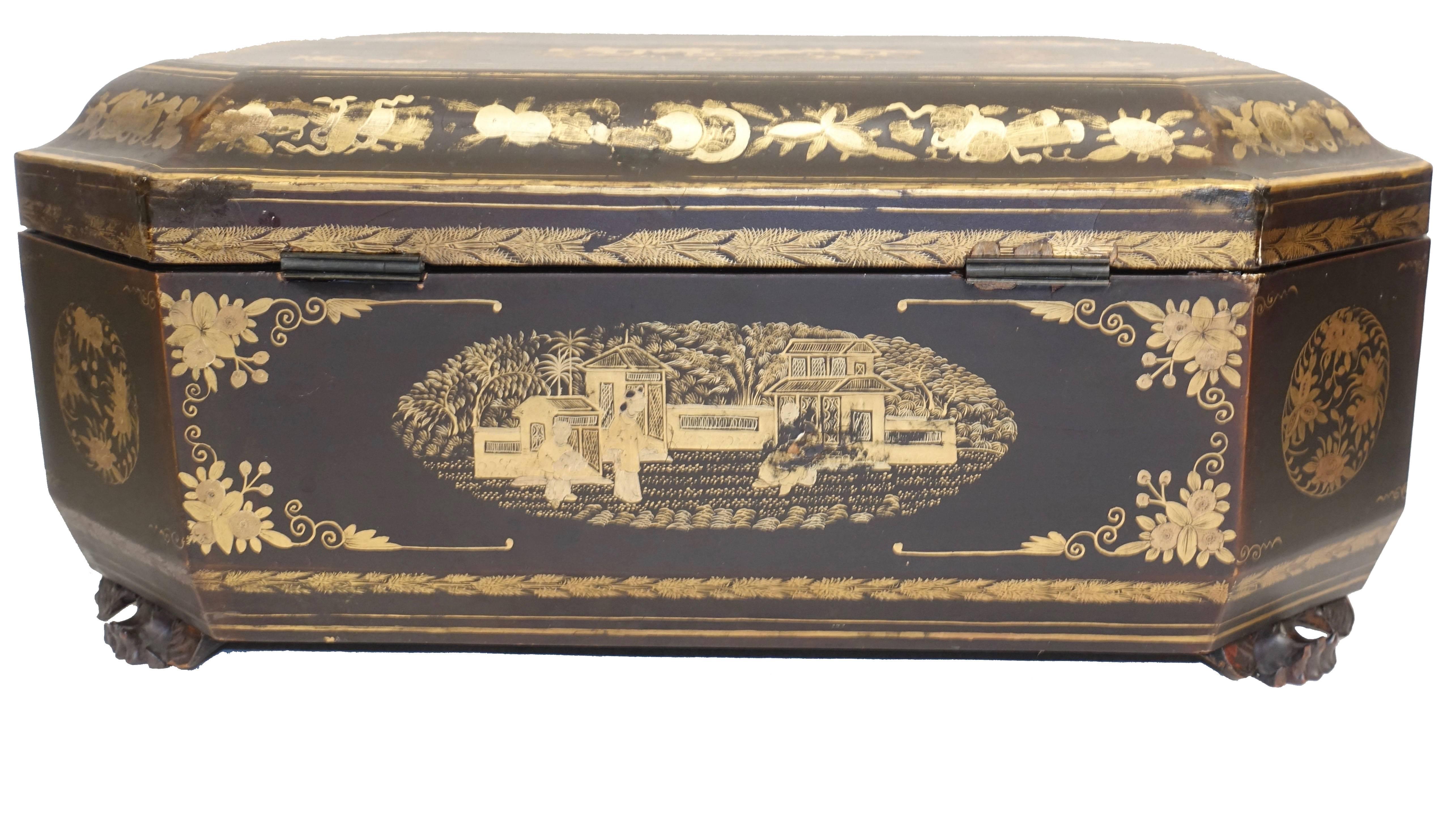 Gilt and Lacquered Chinoiserie Decorated Box, Chinese, 19th Century 4