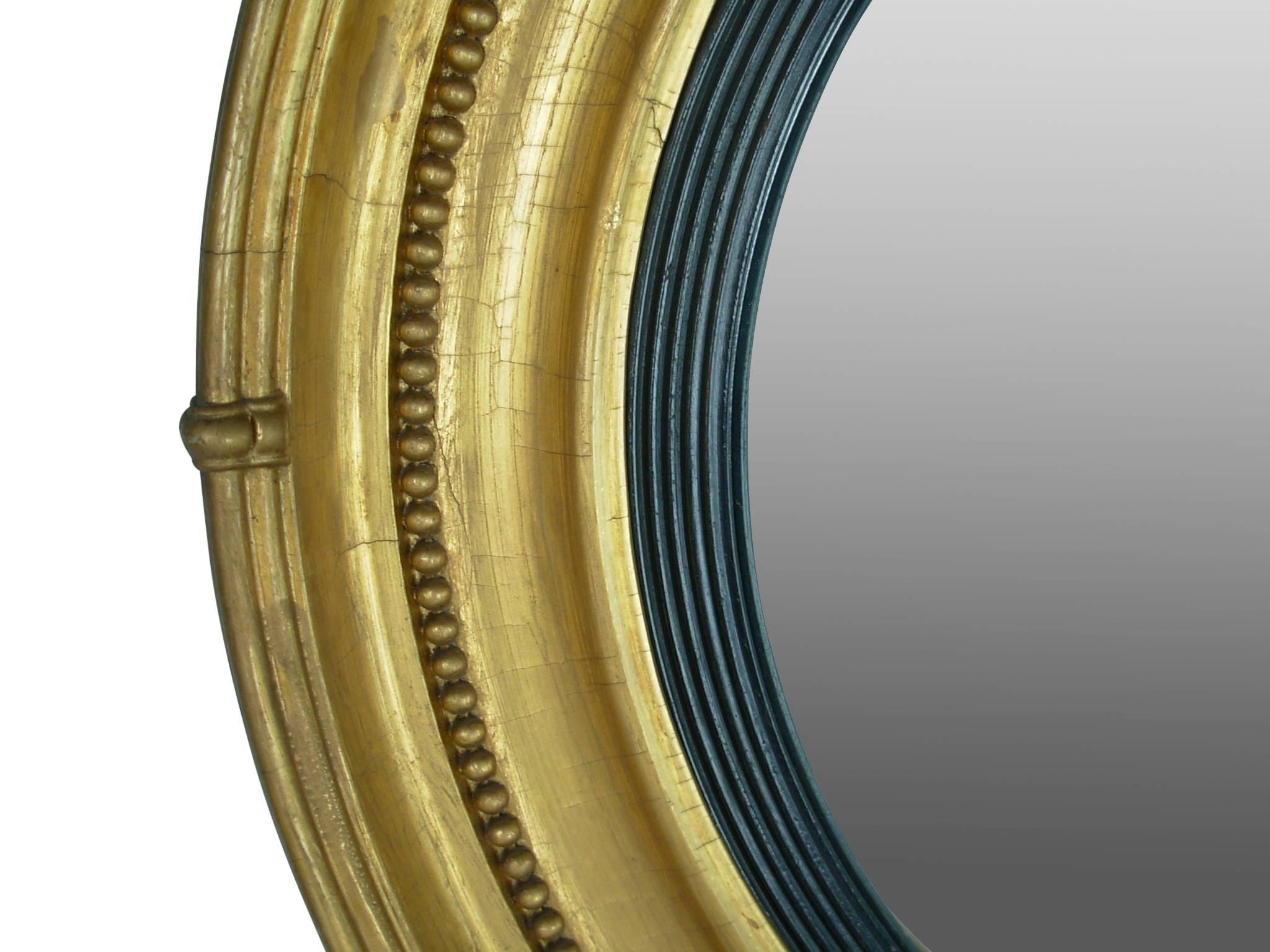 Large Regency Style Giltwood Convex Mirror, England, 19th Century 1