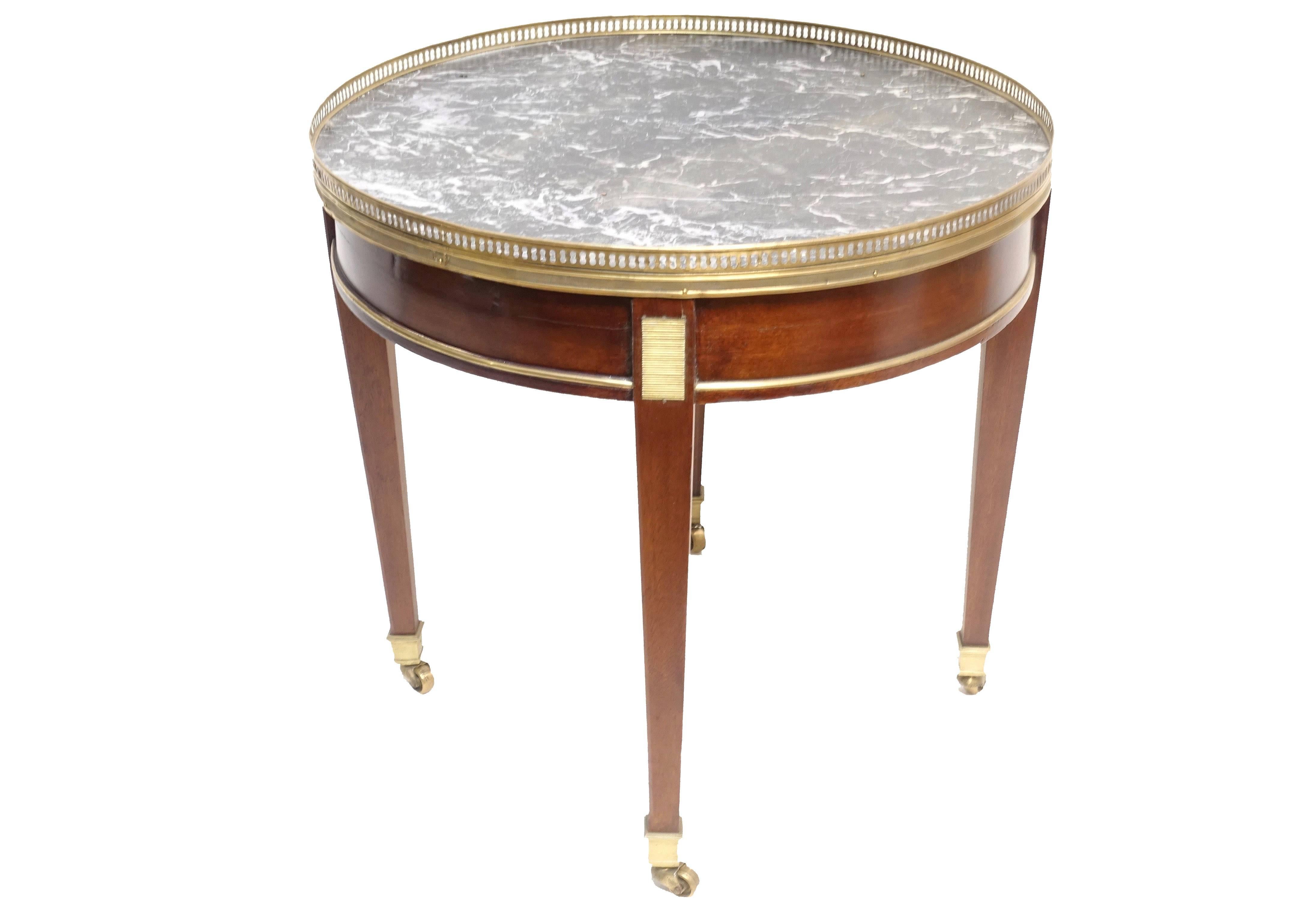 Louis XVI Style Mahogany Bouillotte Table with Marble Top, French, 19th Century In Excellent Condition In San Francisco, CA