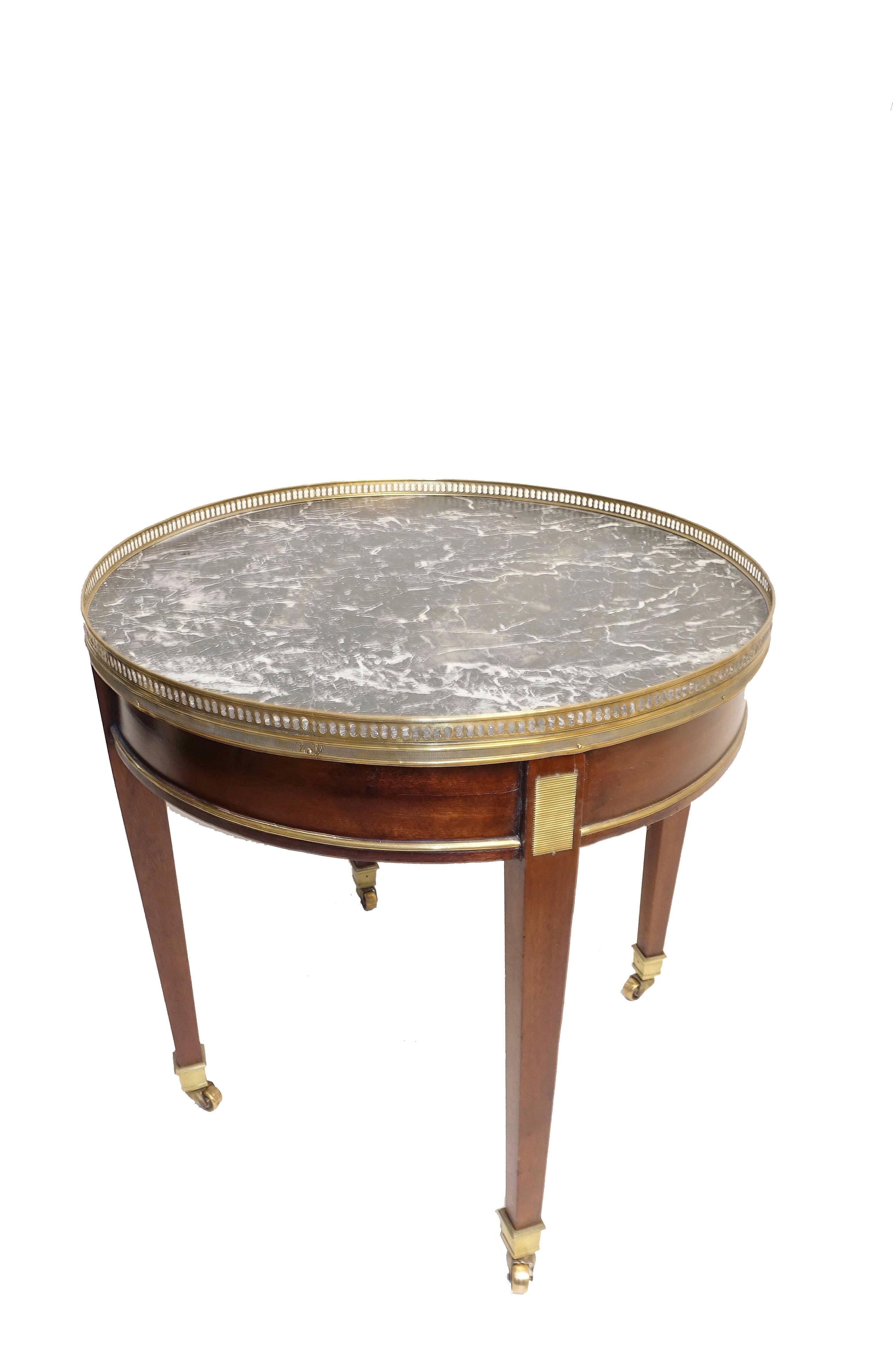 Brass Louis XVI Style Mahogany Bouillotte Table with Marble Top, French, 19th Century