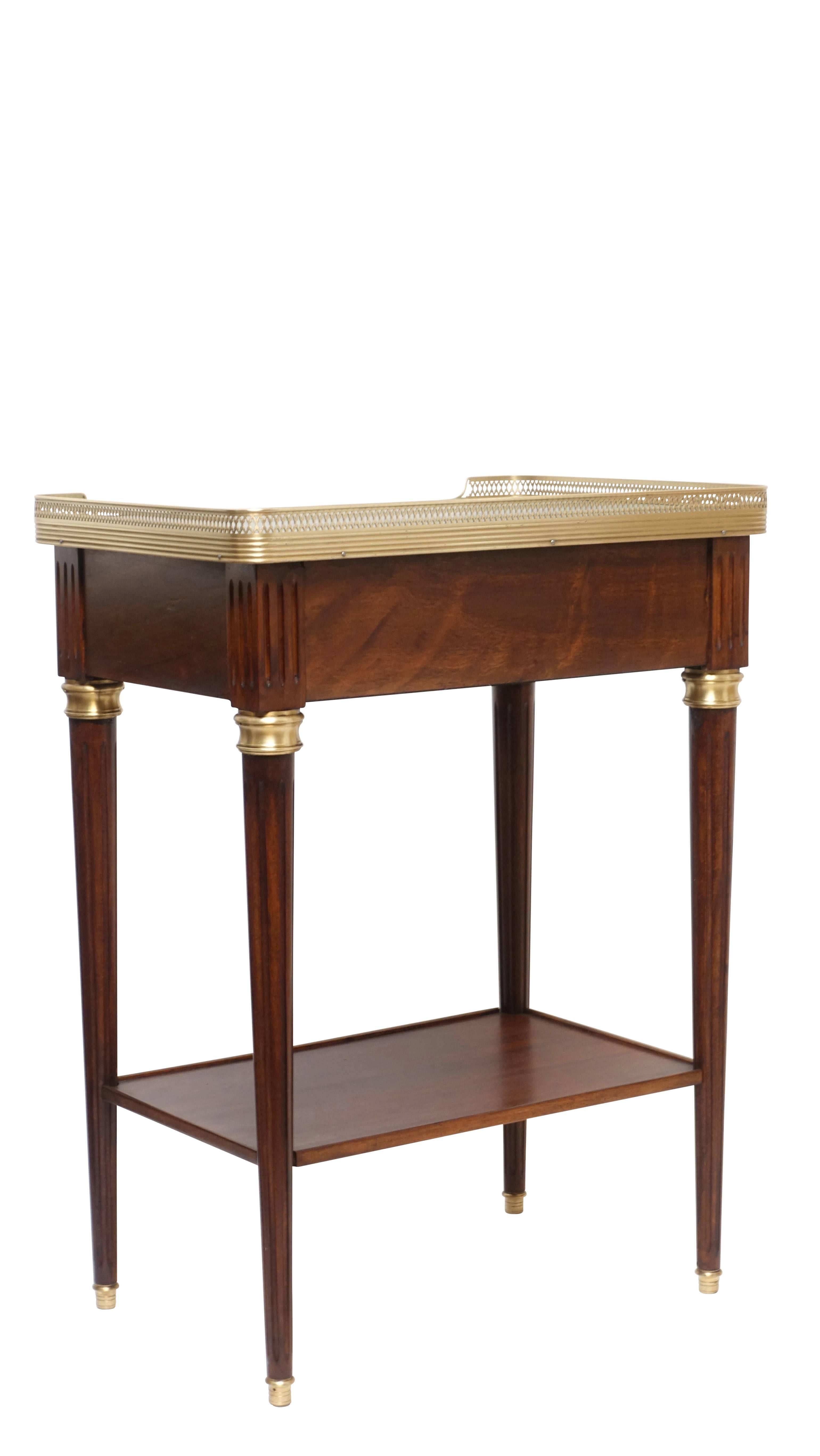French Louis XVI Style Mahogany Side Table with Green Marble Top  4