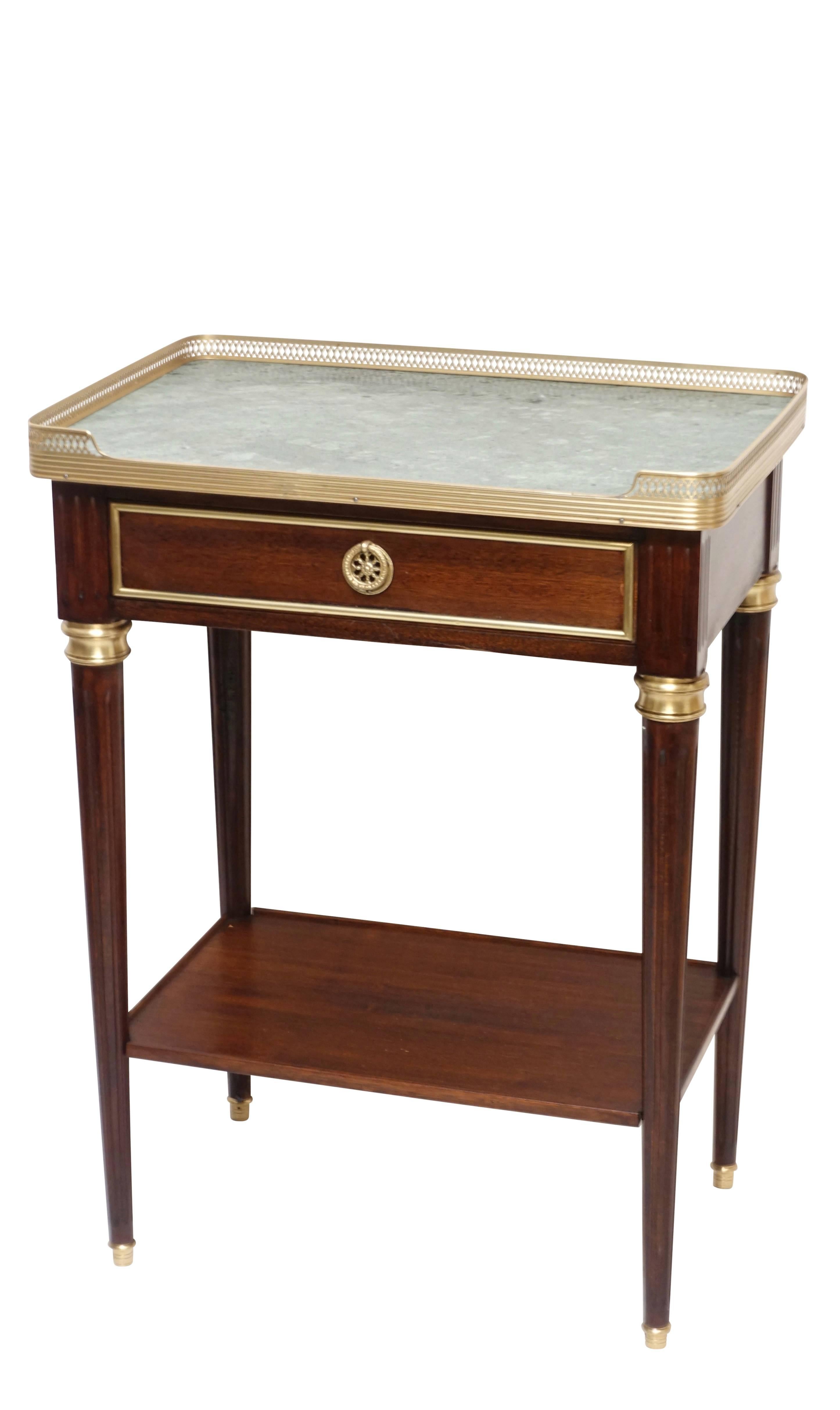 French Louis XVI Style Mahogany Side Table with Green Marble Top  3