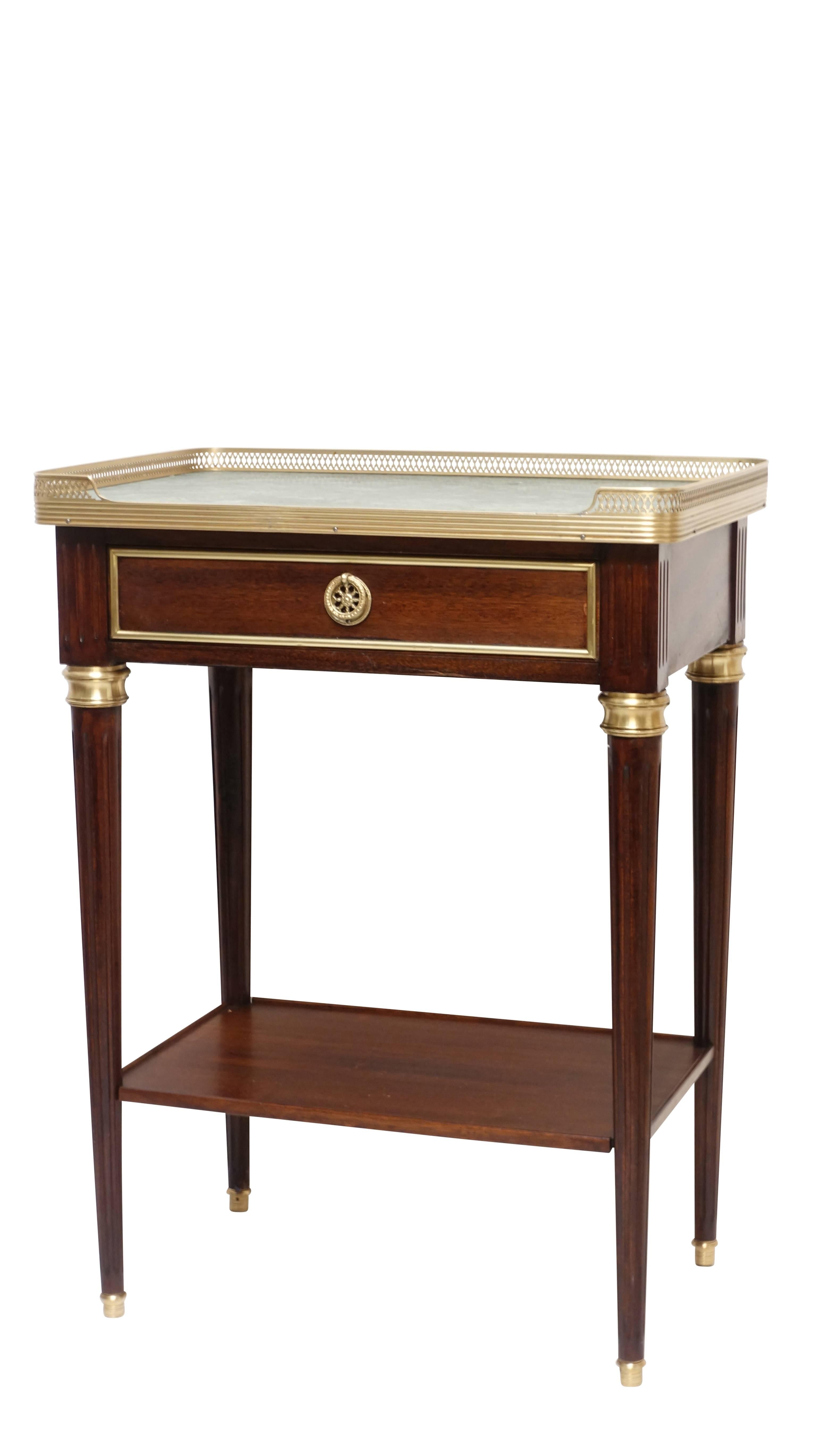 French Louis XVI Style Mahogany Side Table with Green Marble Top  2