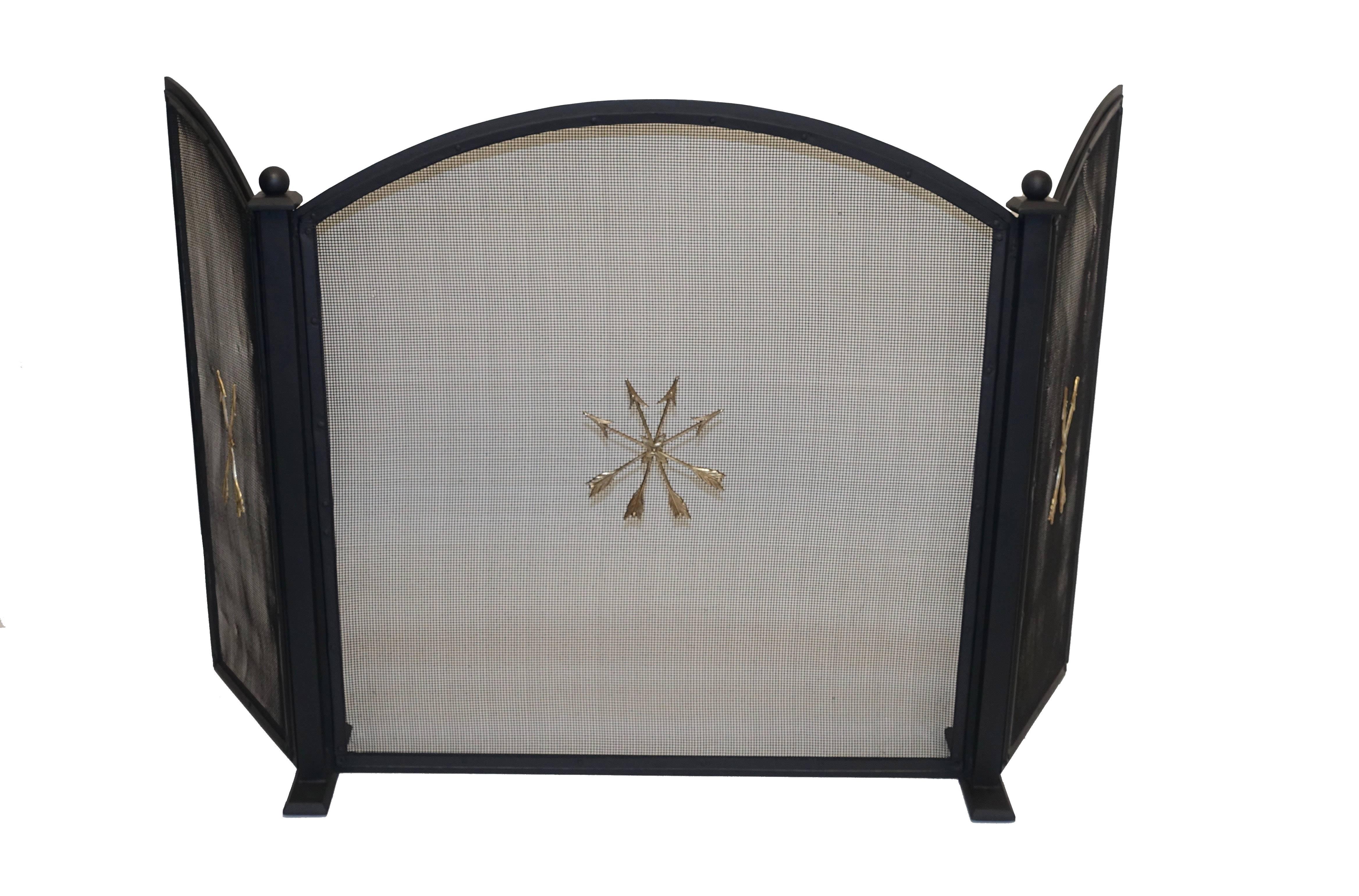 Painted French Empire Style Wrought Iron Fireplace Screen