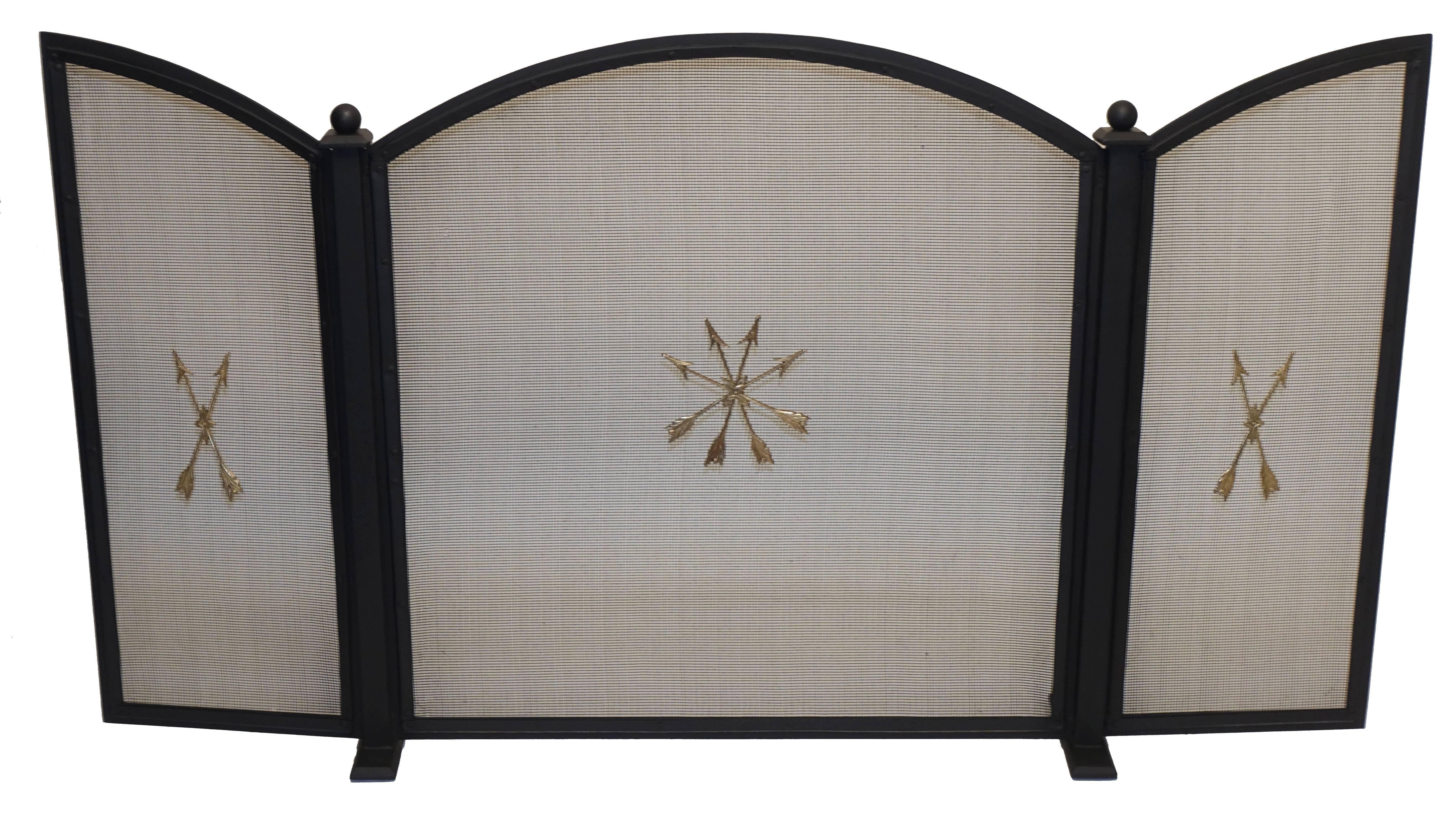 American French Empire Style Wrought Iron Fireplace Screen