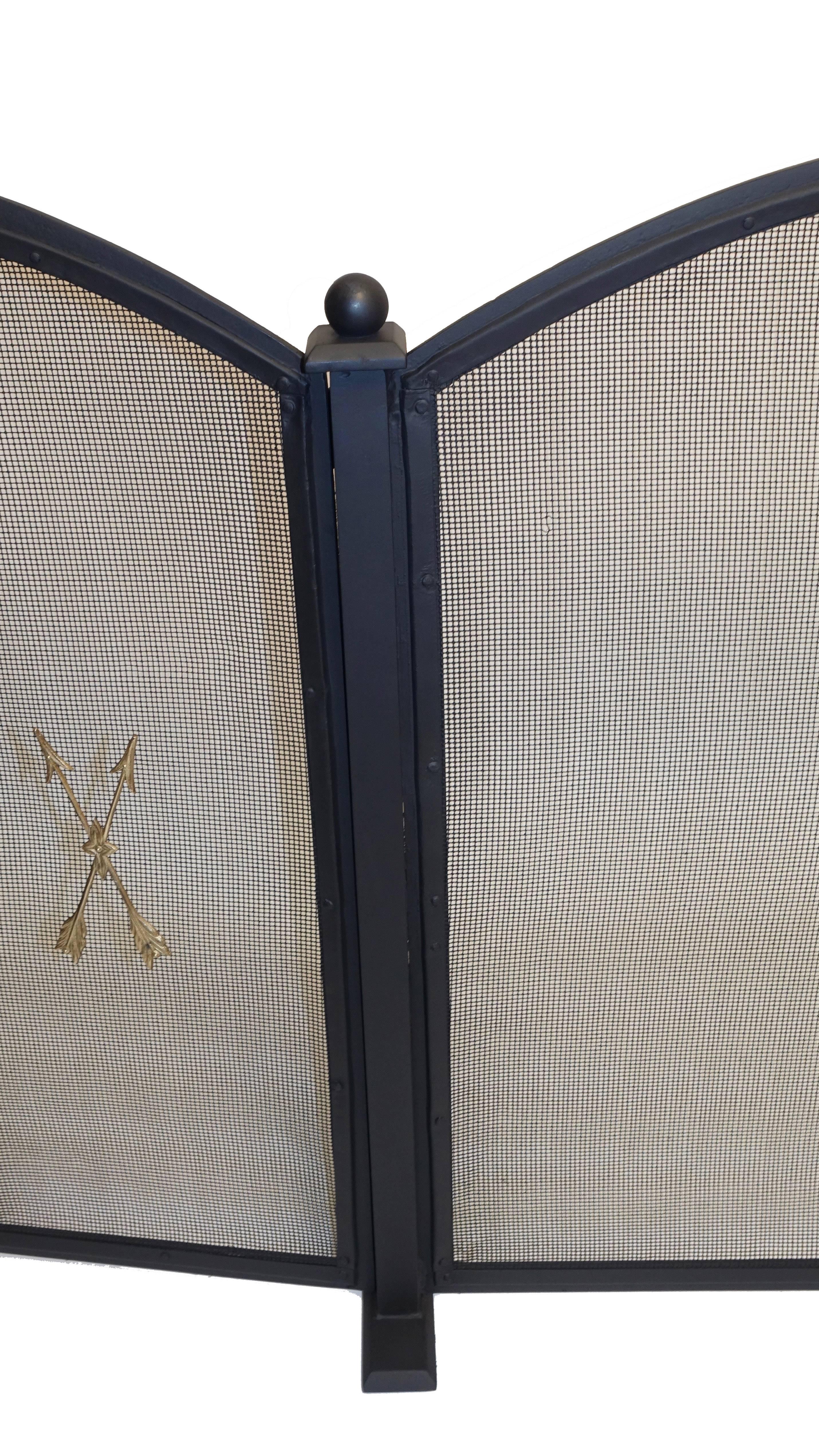20th Century French Empire Style Wrought Iron Fireplace Screen