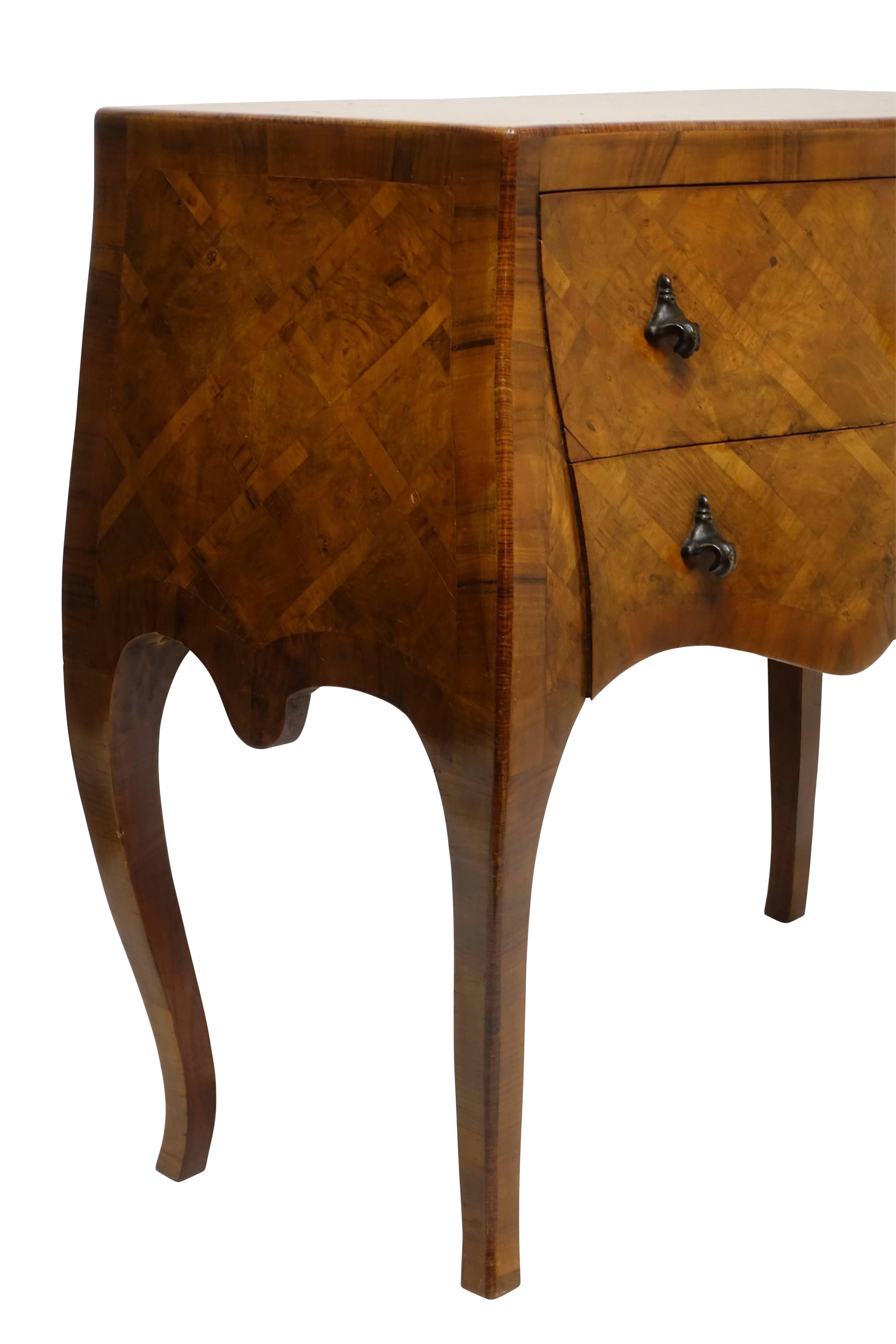 Italian Walnut Bombe Two-Drawer Commode with Brass Pulls 2