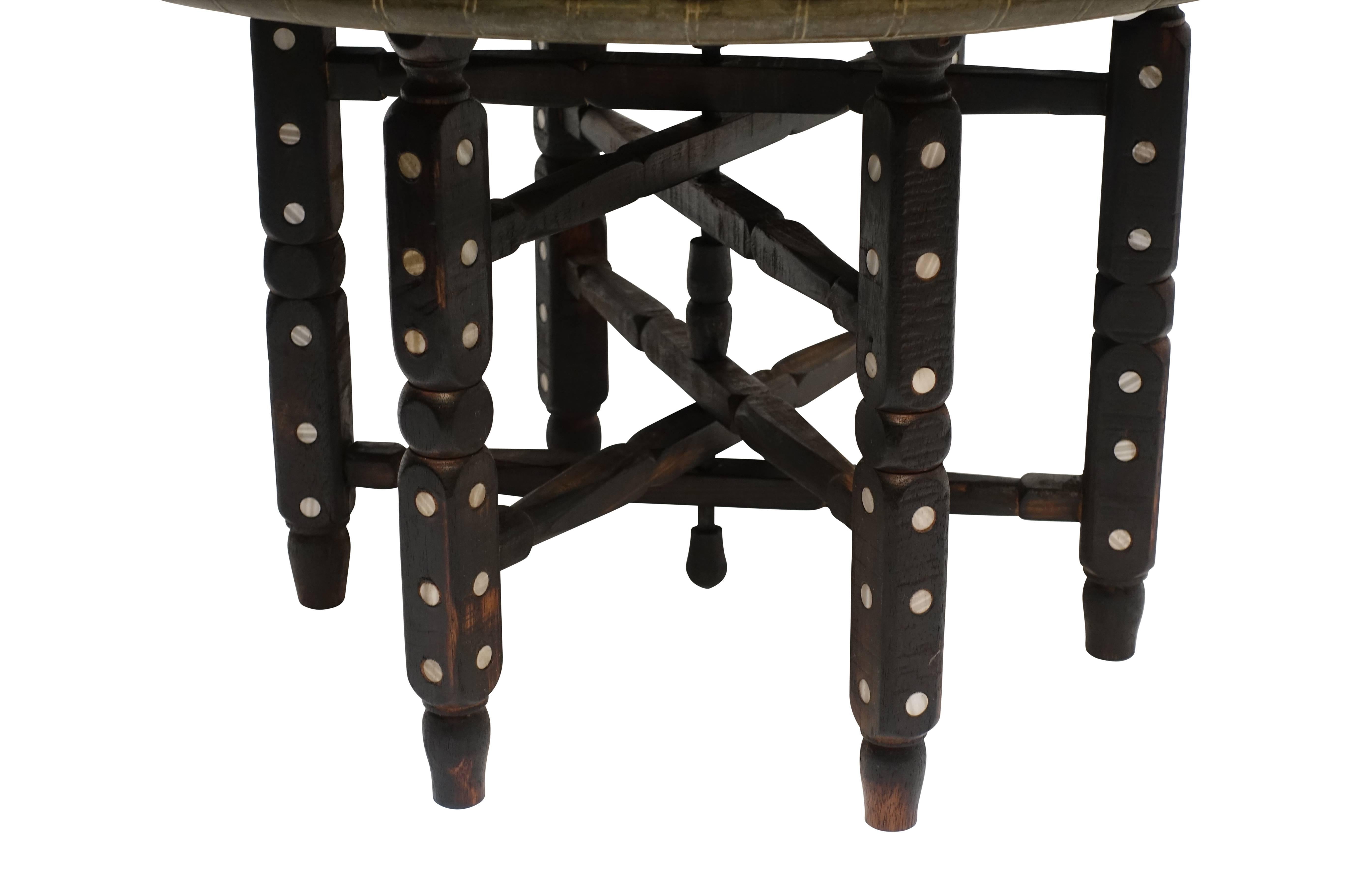 19th Century Persian Copper Tray on Stand Table In Excellent Condition In San Francisco, CA