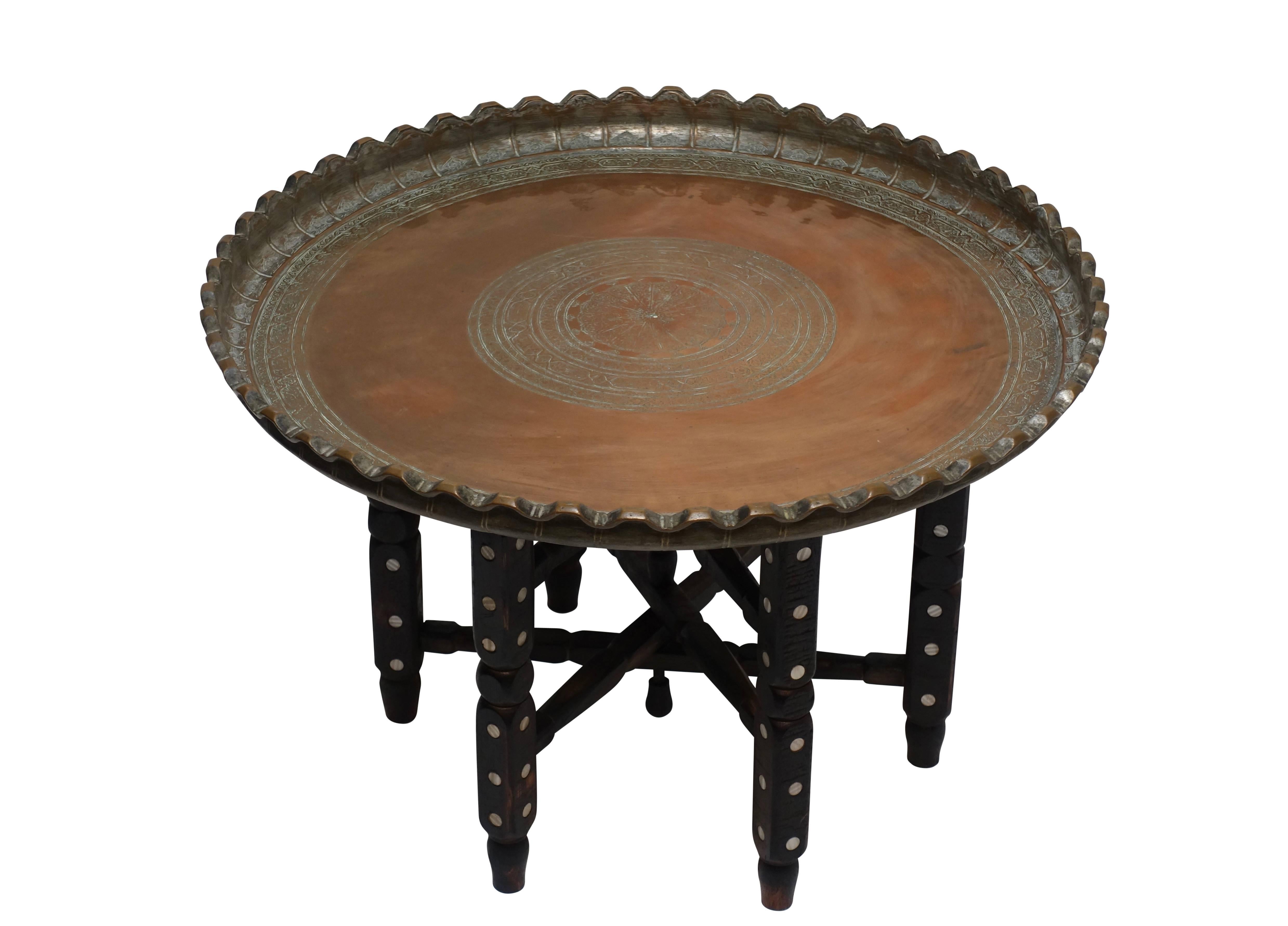 Hand-Crafted 19th Century Persian Copper Tray on Stand Table