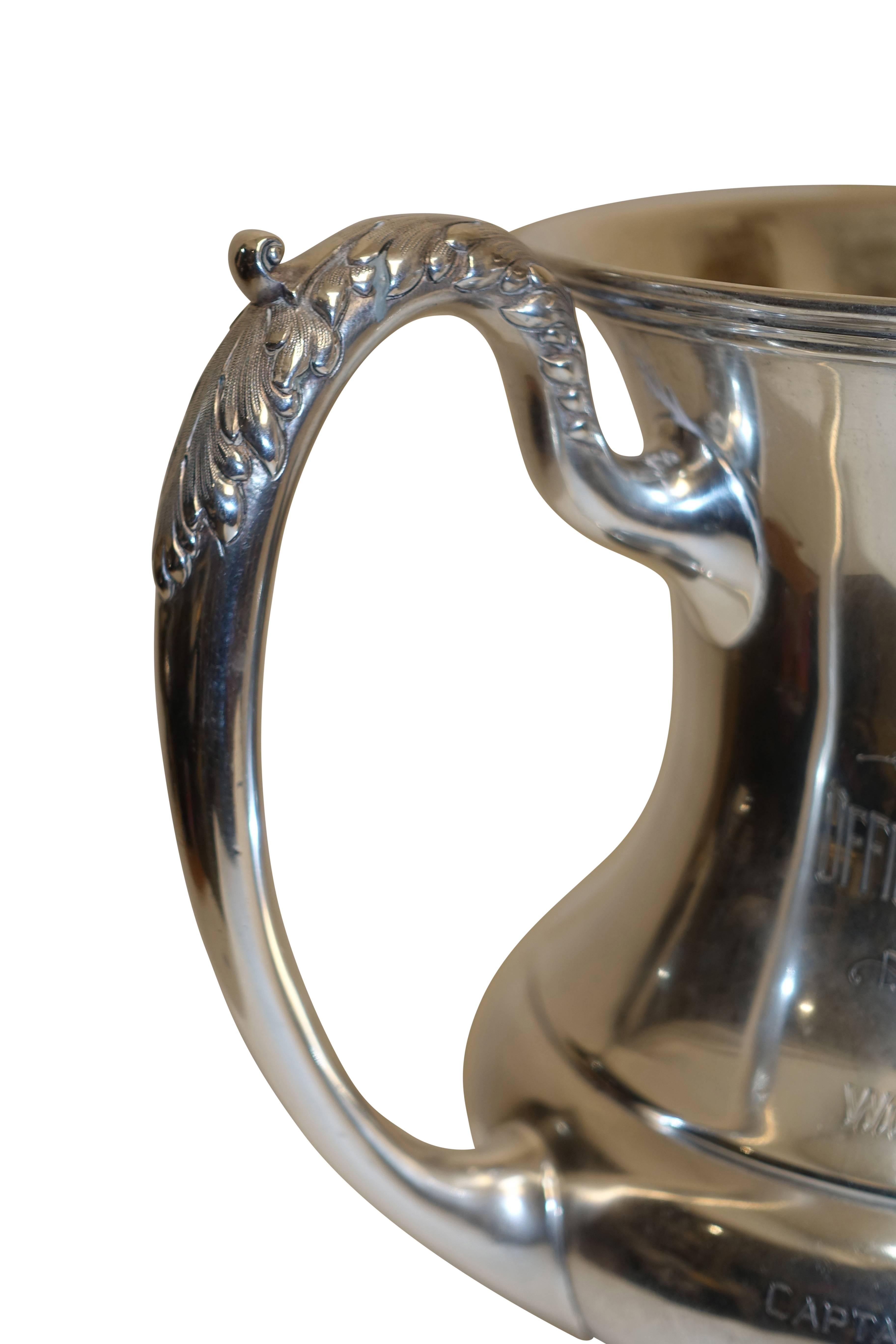 Large Three Handled Sterling Silver Horse Show Trophy Loving Cup, 1916 In Excellent Condition In San Francisco, CA