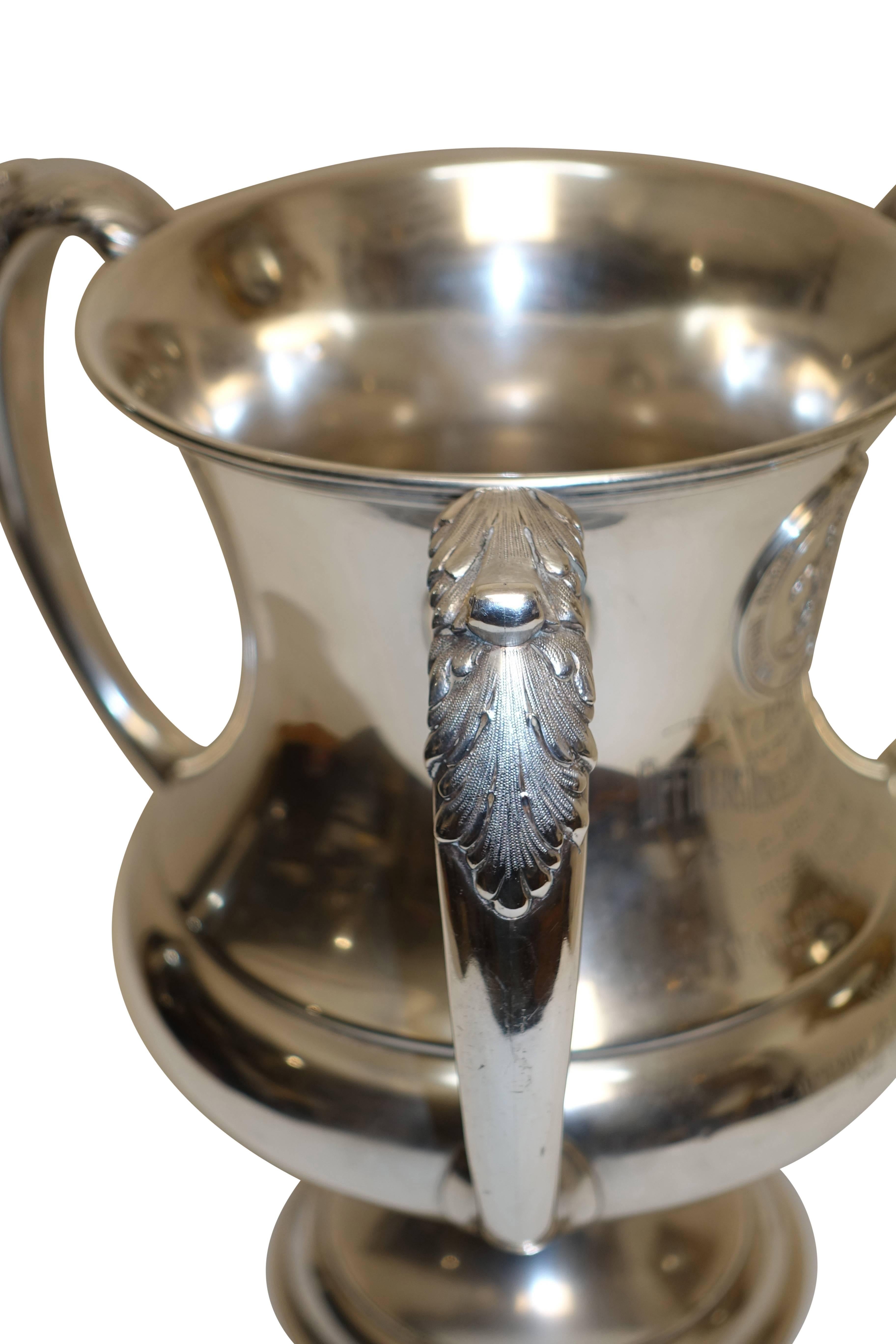 20th Century Large Three Handled Sterling Silver Horse Show Trophy Loving Cup, 1916
