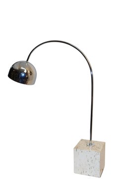 Midcentury Chrome and Travertine Arc Lamp by Harvey Guzzini