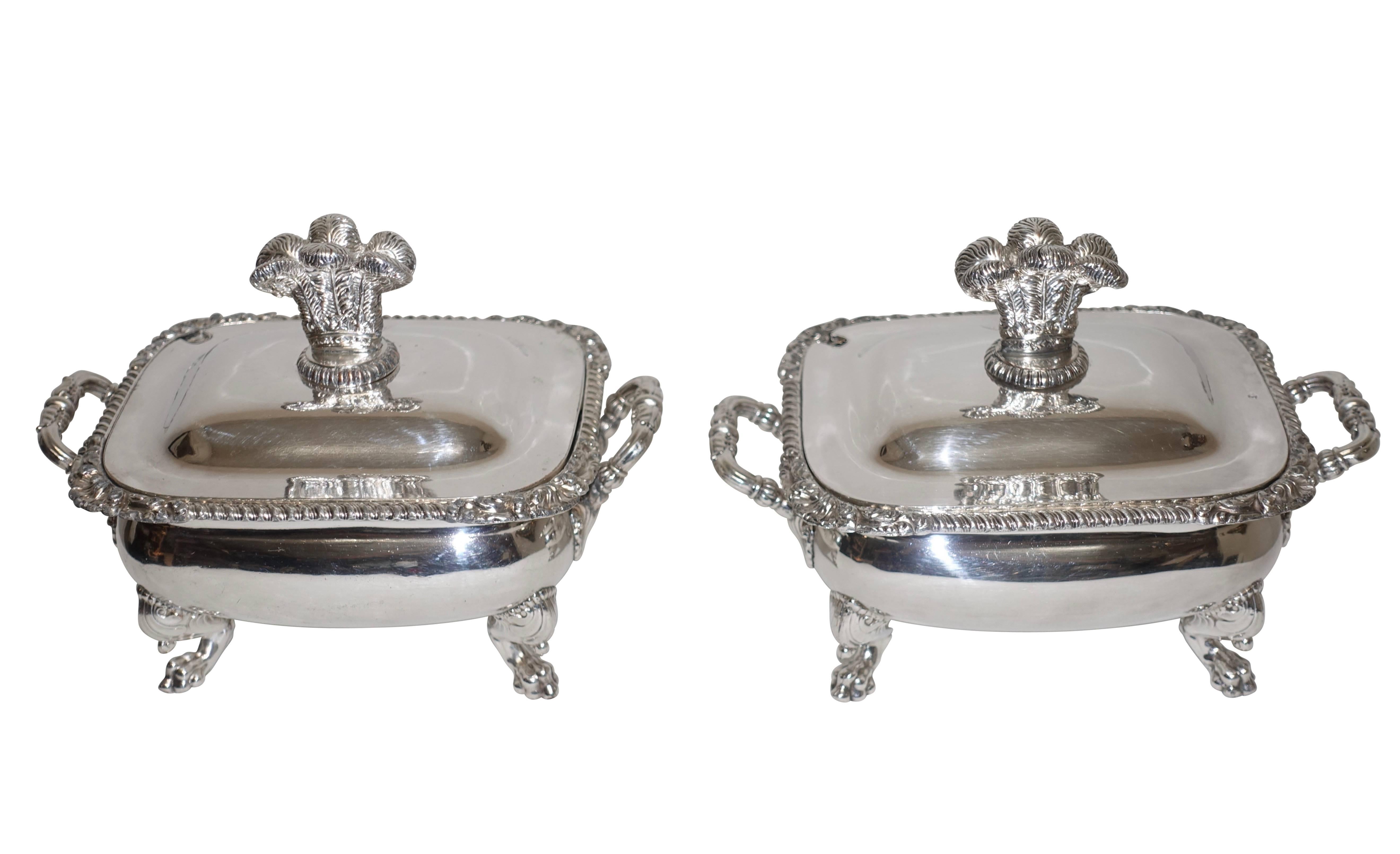 Sheffield Plate Pair of Sheffield Silver Plate Sauce Tureens English, 19th Century