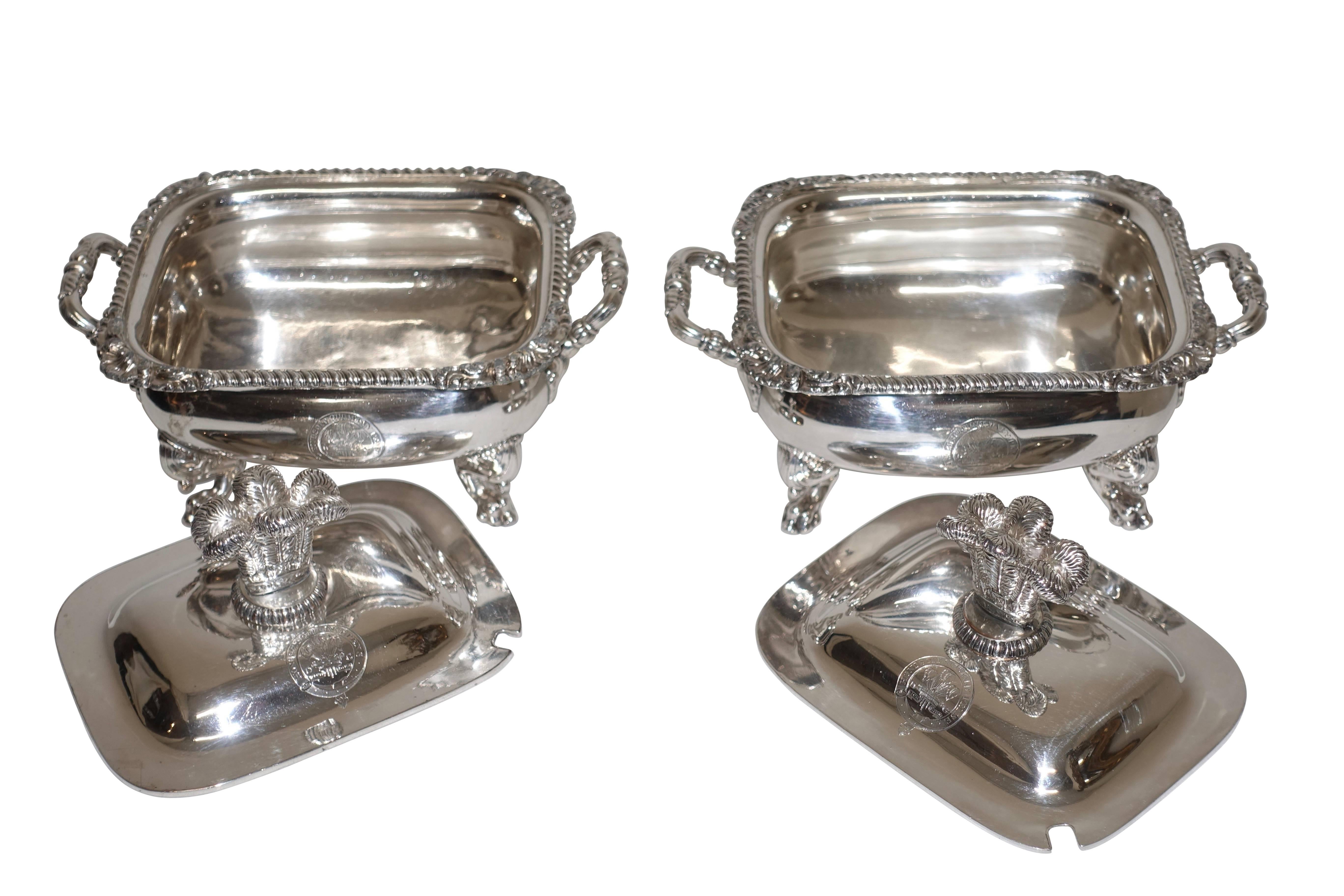 Polished Pair of Sheffield Silver Plate Sauce Tureens English, 19th Century
