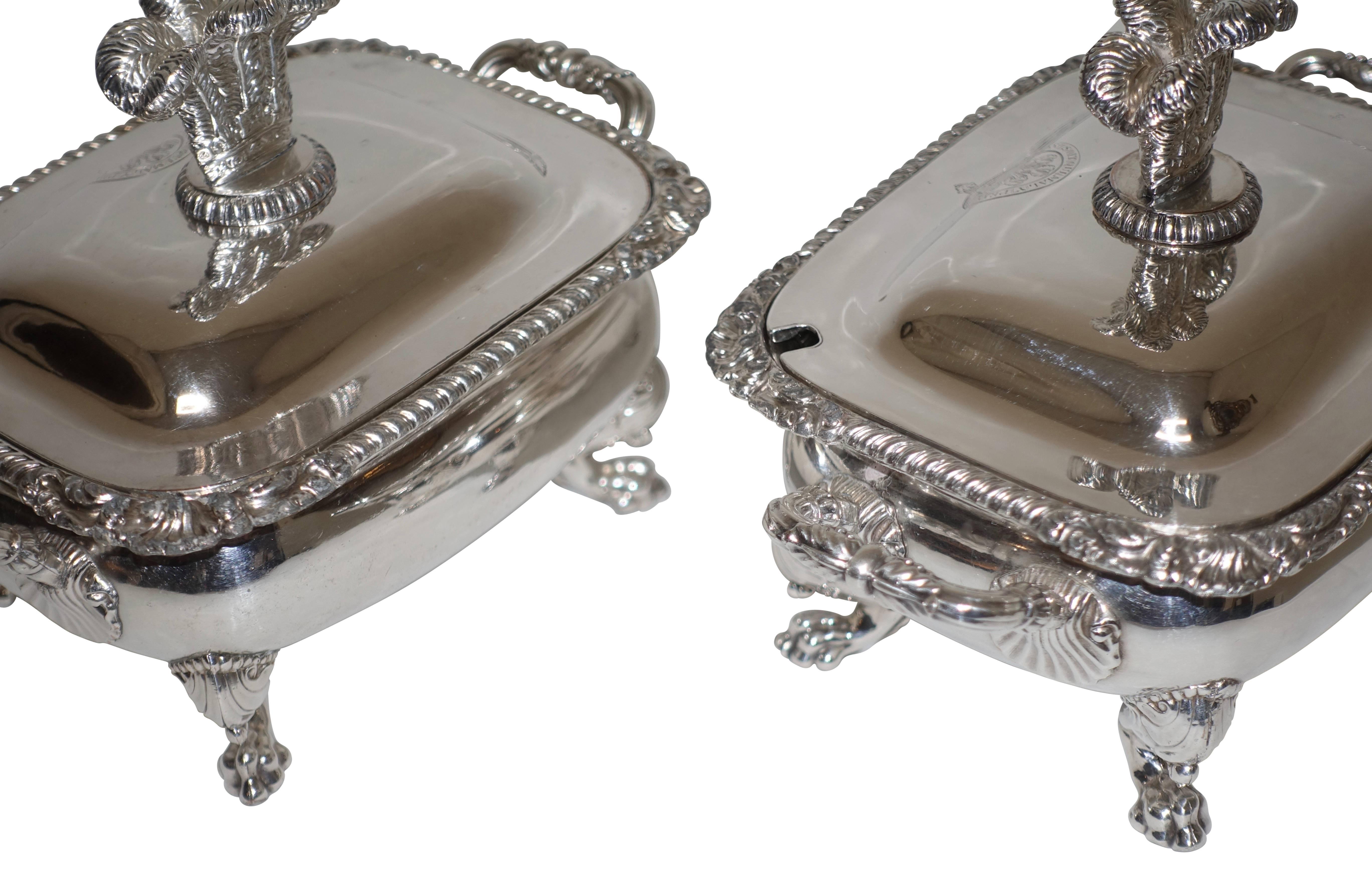 Late 19th Century Pair of Sheffield Silver Plate Sauce Tureens English, 19th Century