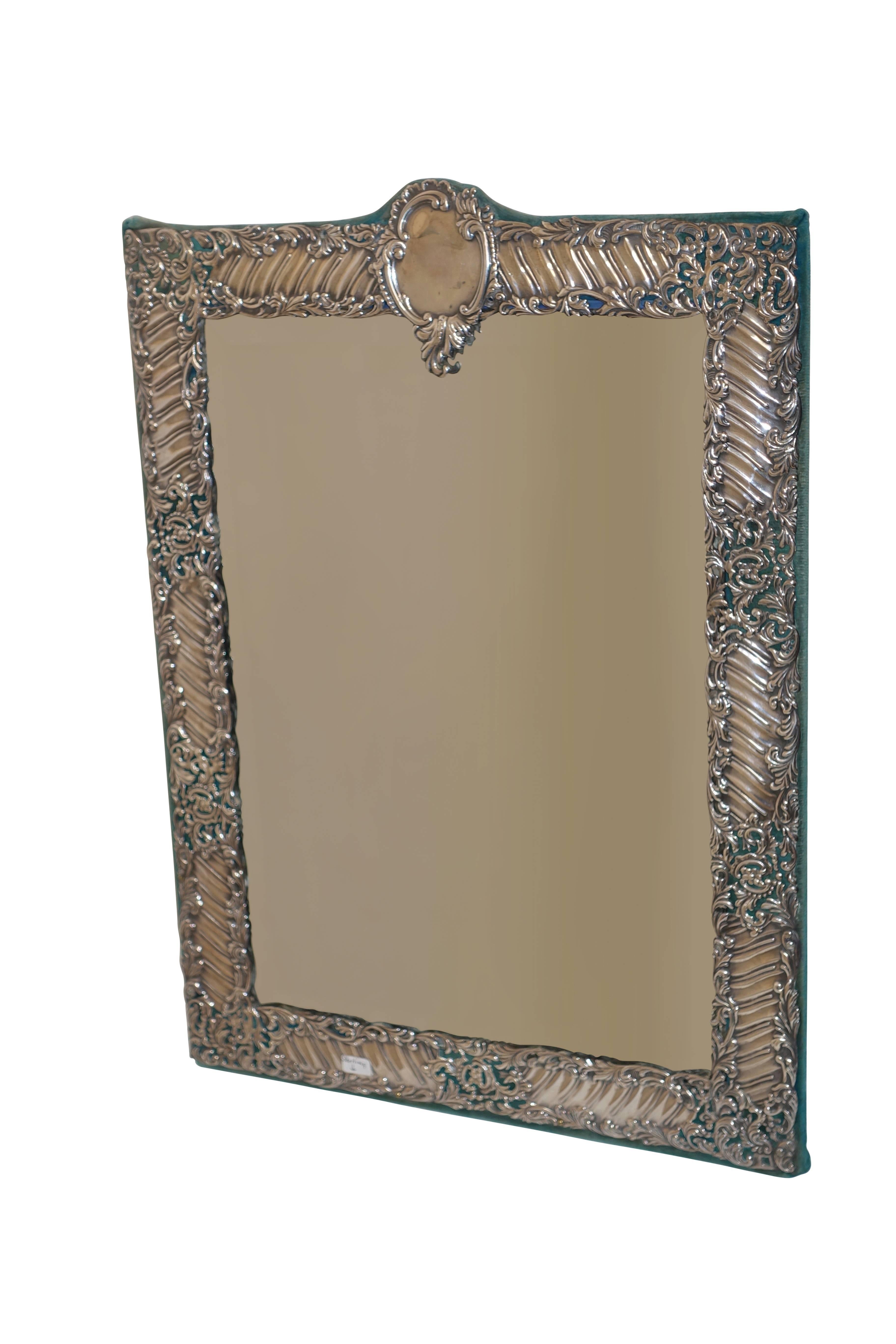 Sterling Silver and Velvet Dressing Table Mirror, England, Late 19th Century 2