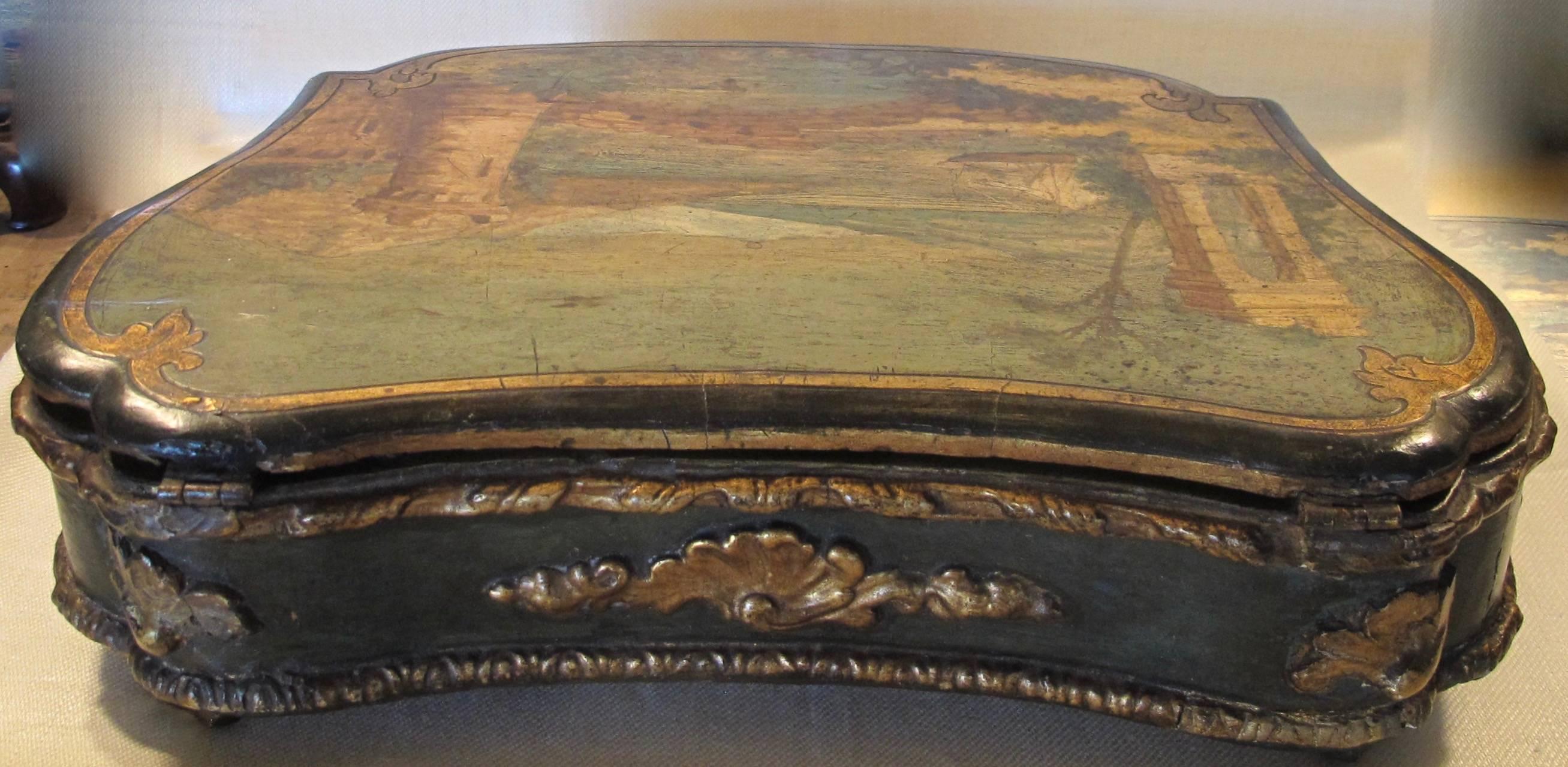 Rococo Hand-Painted and Decoupage Shaped Box, 18th Century
