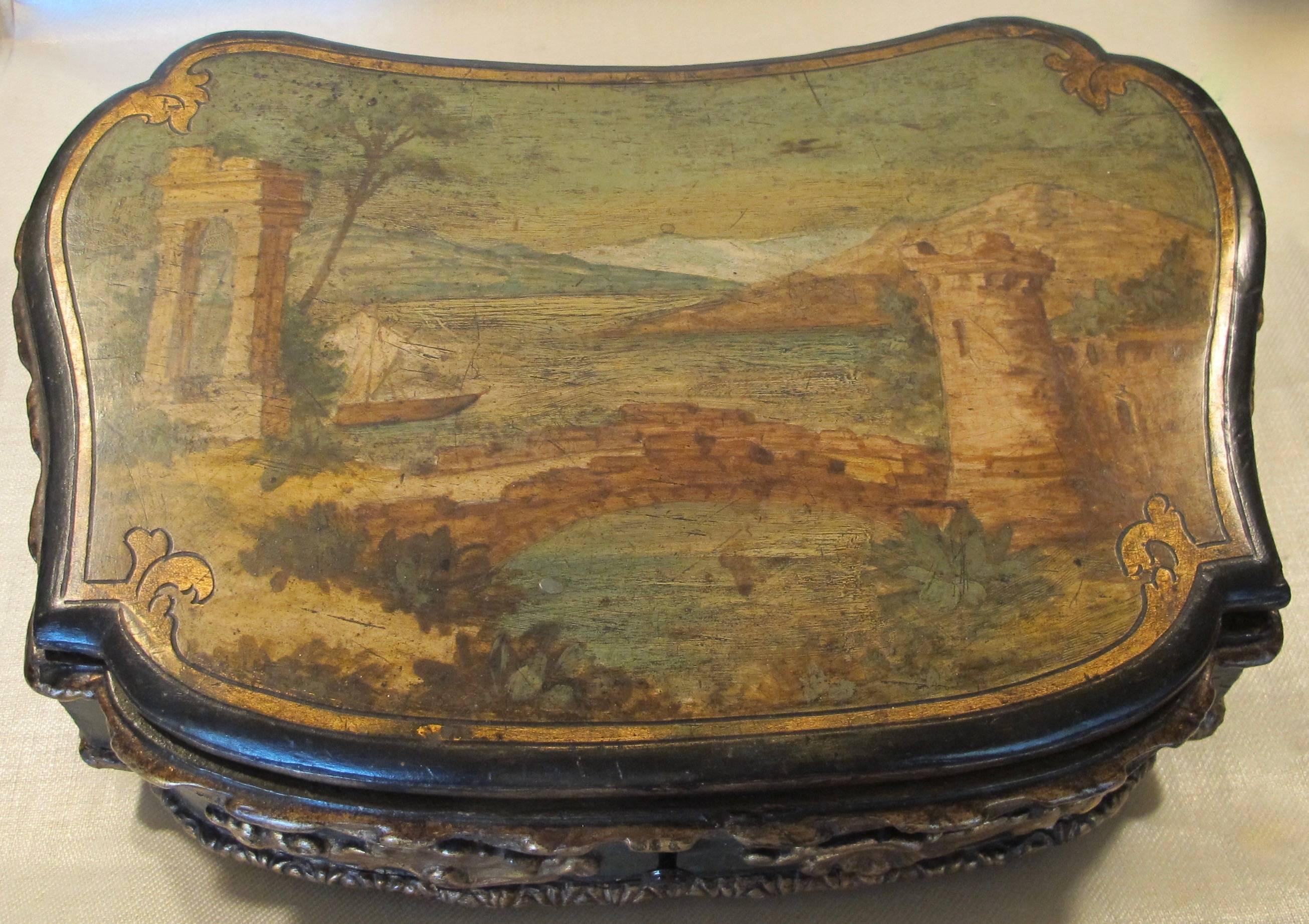 Découpage Hand-Painted and Decoupage Shaped Box, 18th Century