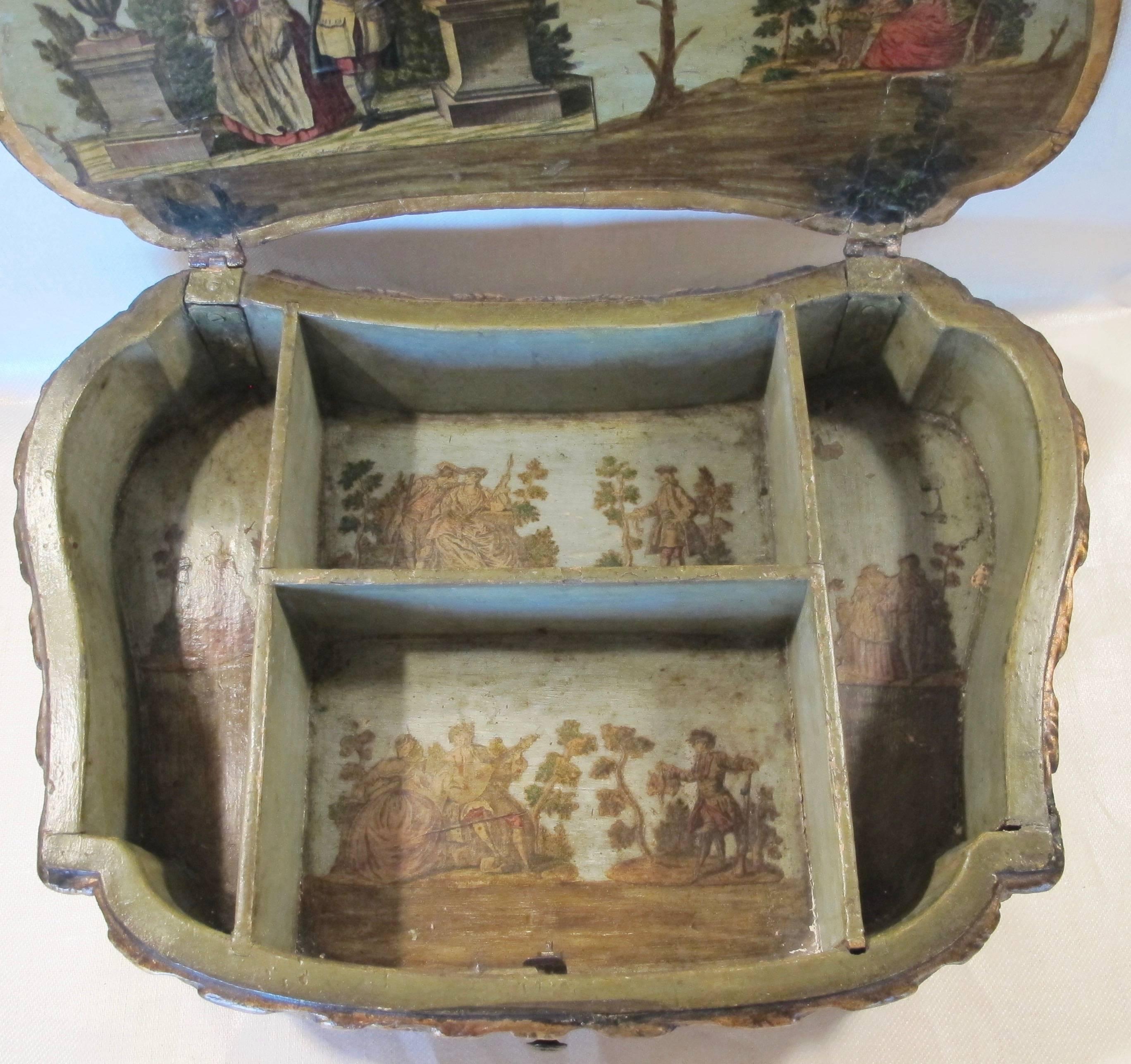 Late 18th Century Hand-Painted and Decoupage Shaped Box, 18th Century