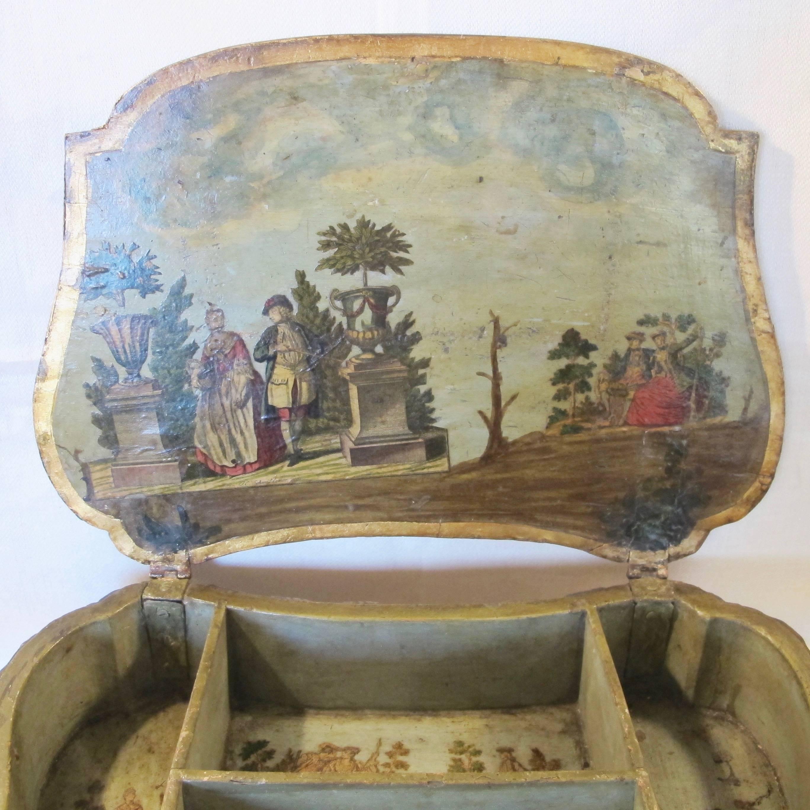Hand-Painted and Decoupage Shaped Box, 18th Century In Excellent Condition In San Francisco, CA