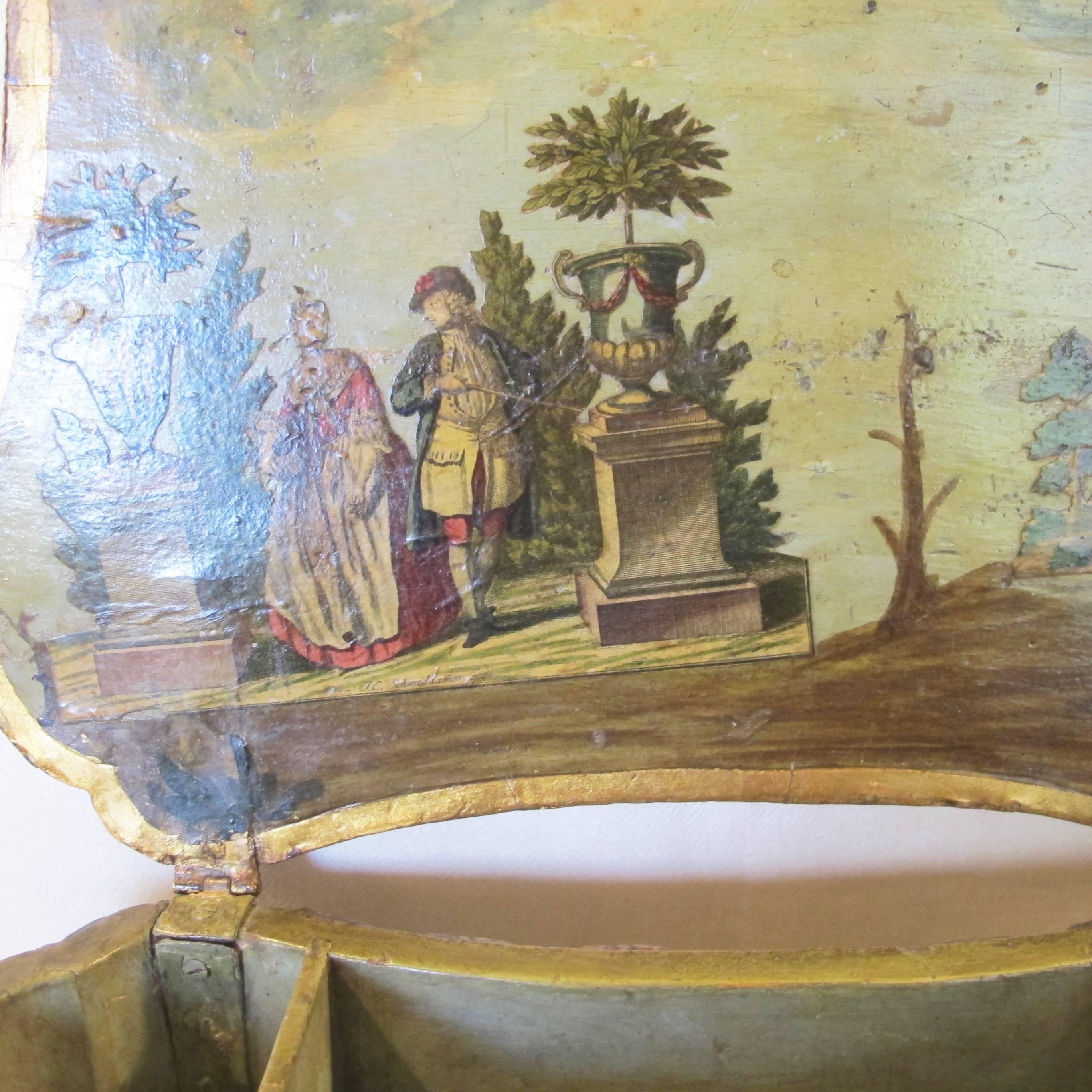 Wood Hand-Painted and Decoupage Shaped Box, 18th Century
