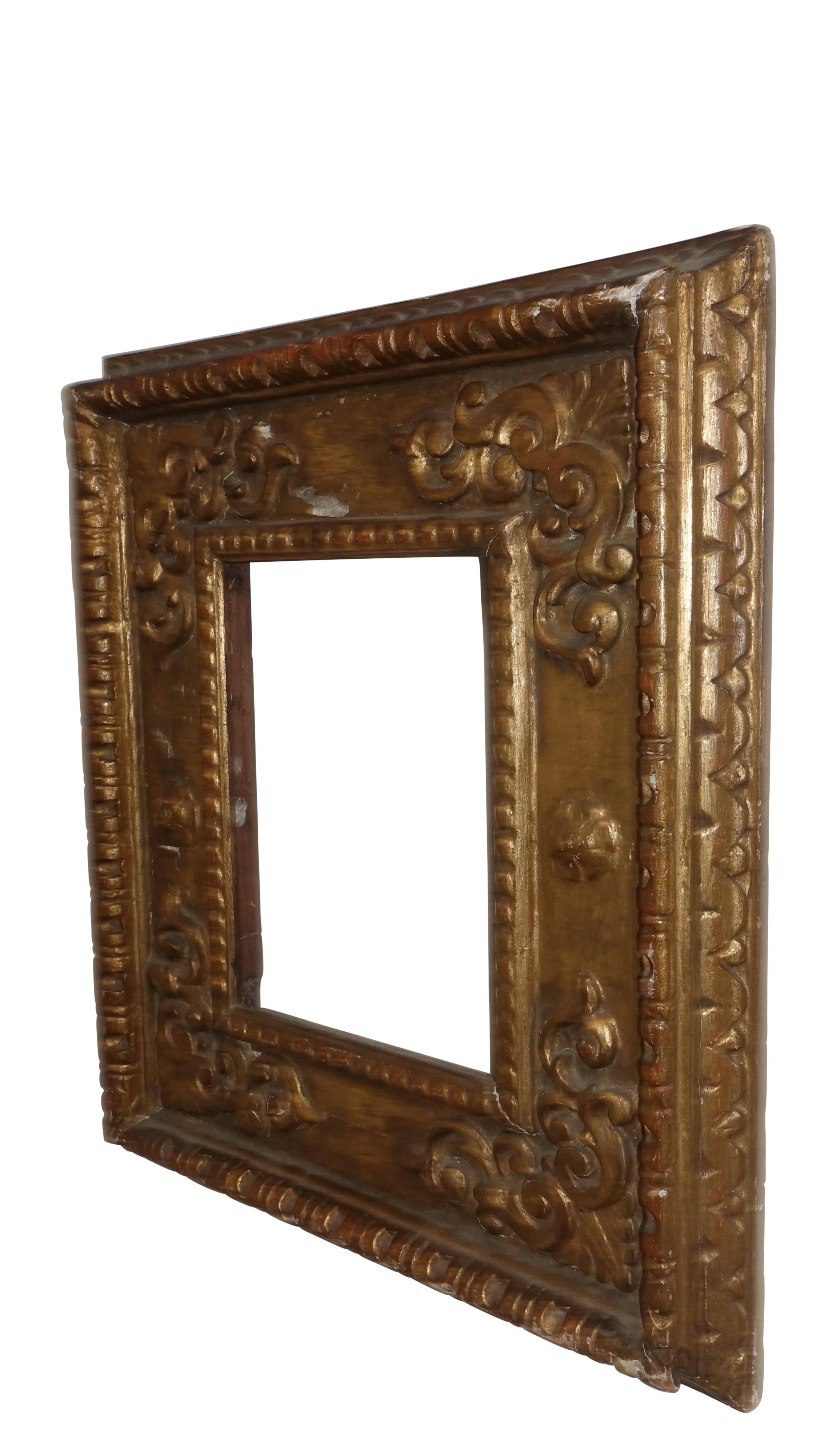 A nicely carved wood and gilt frame, Spanish Colonial, 18th century.